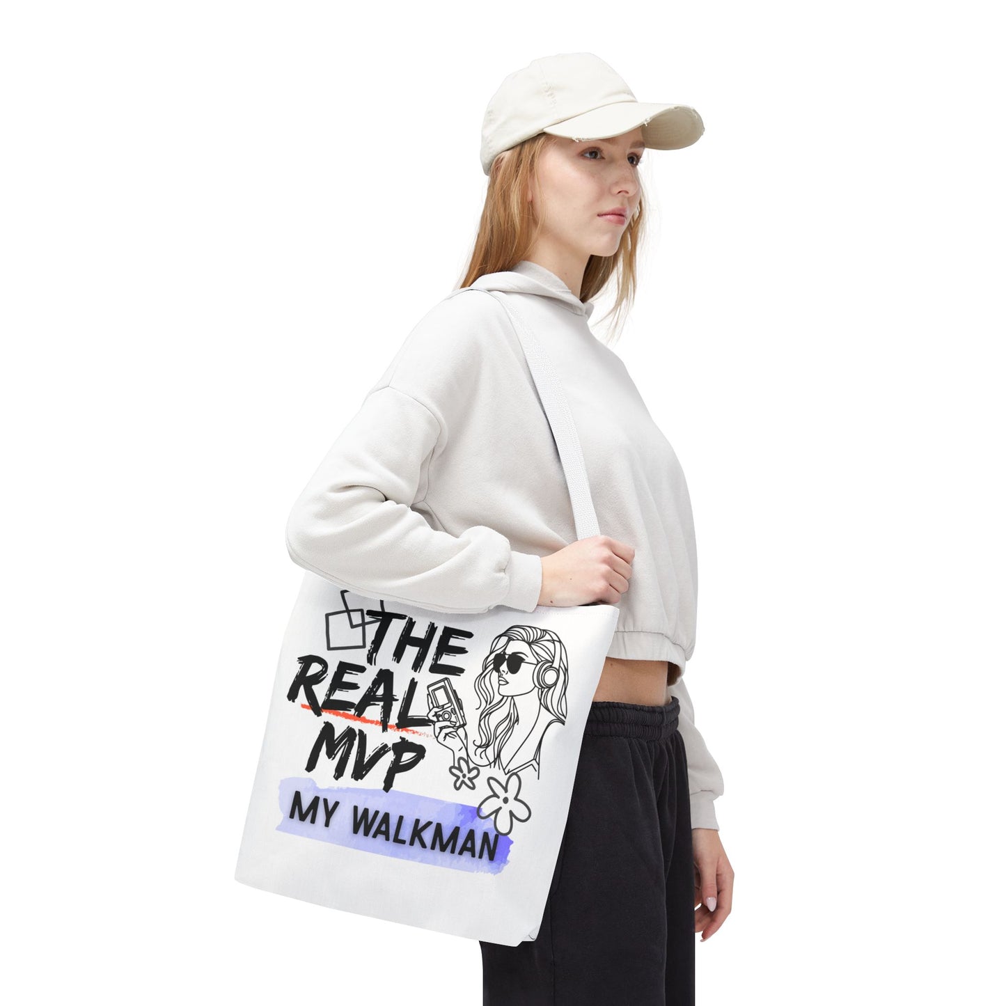 The Real MVP: My Walkman – Cassette Era Tote Bag - AOP, Fun and Stylish, Perfect for Music Lovers, Gift for Friends, Everyday Use, Beach Bag, Eco-Friendly - Mixtape Hearts