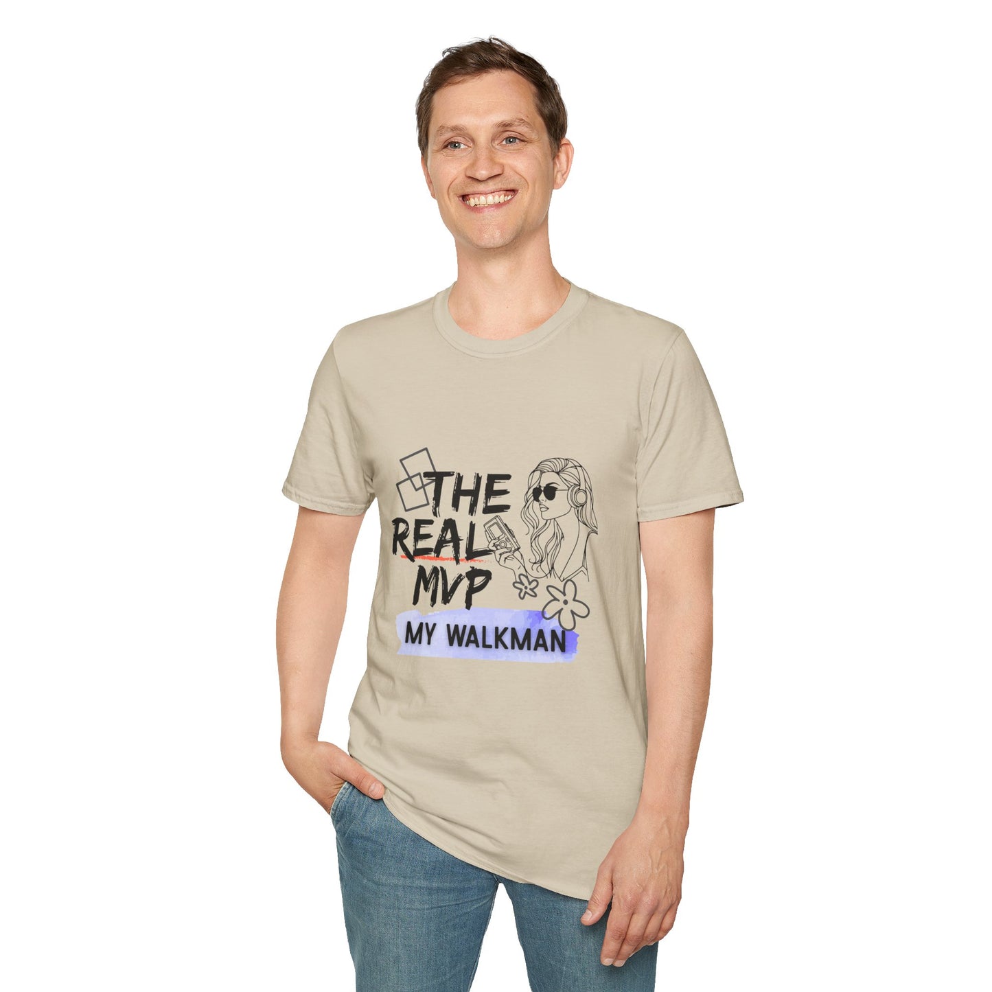 The Real MVP: My Walkman – 90s Nostalgia Unisex Tee| Gift for Walkman Fans, Vintage Style Tee, Casual Wear, Concert Outfit, Unisex Apparel - Mixtape Hearts