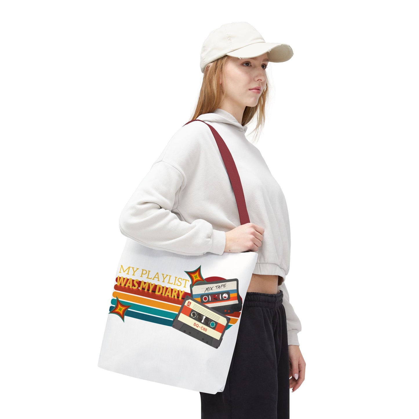 My Playlist Was My Diary – Emotional Era Tote Bag - AOP, Fun and Stylish, Perfect for Music Lovers, Gift for Friends, Everyday Use, Beach Bag, Eco-Friendly - Mixtape Hearts