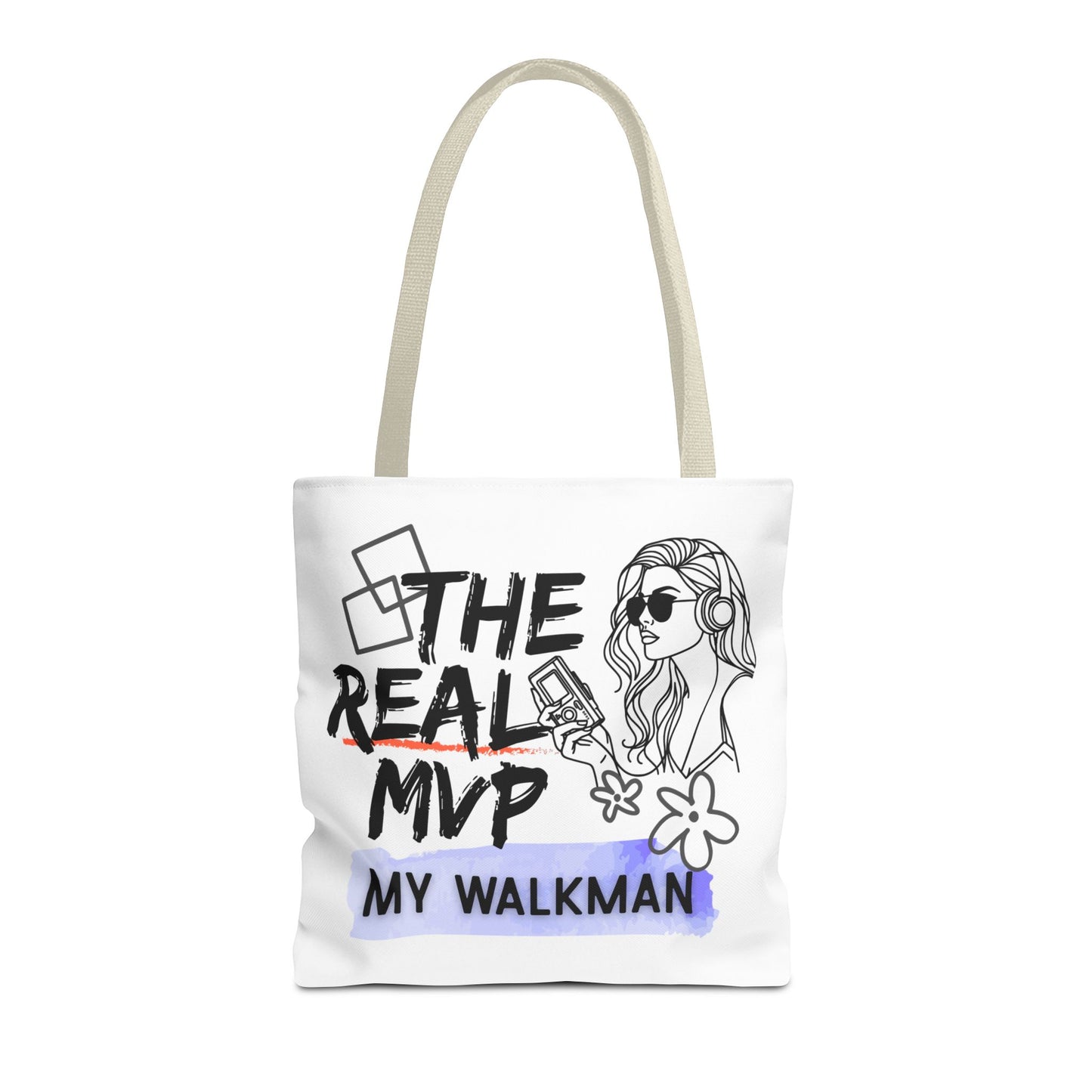 The Real MVP: My Walkman – Cassette Era Tote Bag - AOP, Fun and Stylish, Perfect for Music Lovers, Gift for Friends, Everyday Use, Beach Bag, Eco-Friendly - Mixtape Hearts