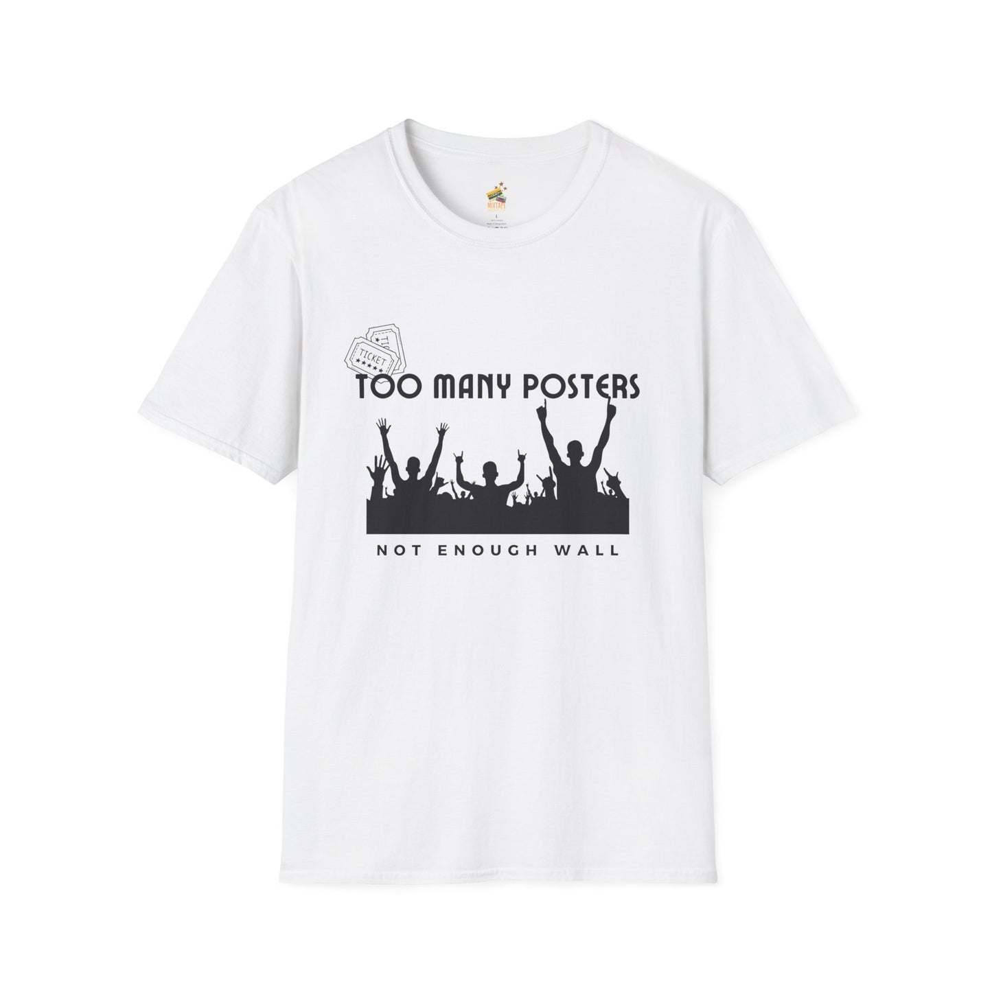 Too Many Posters, Not Enough Wall – 90s Nostalgia Unisex Tee| Gift for Walkman Fans, Vintage Style Tee, Casual Wear, Concert Outfit, Unisex Apparel - Mixtape Hearts