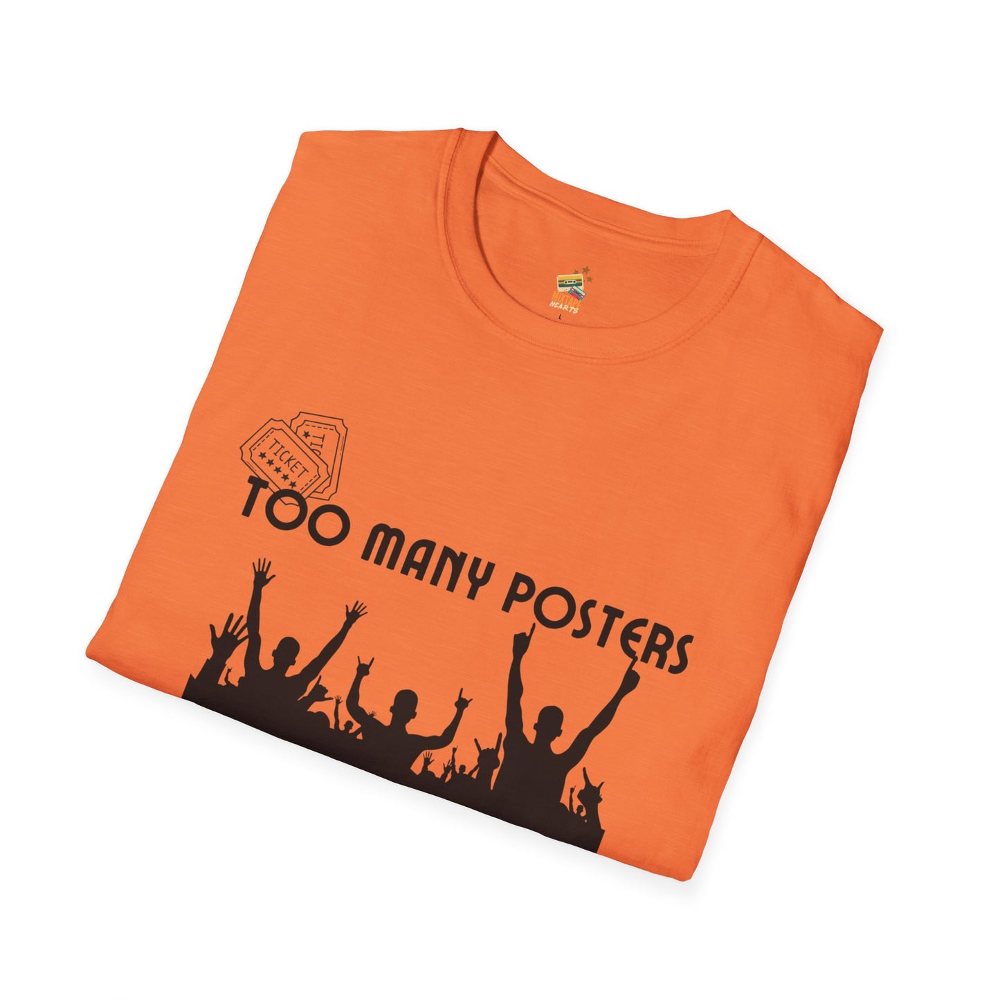 Too Many Posters, Not Enough Wall – 90s Nostalgia Unisex Tee| Gift for Walkman Fans, Vintage Style Tee, Casual Wear, Concert Outfit, Unisex Apparel - Mixtape Hearts