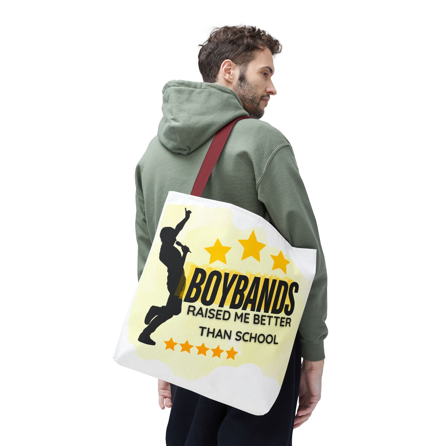 Boybands Raised Me Better Than School – Retro Music Tote, Nostalgic Music Tote, Cute Tote, Gift for Fangirls, Fan Merchandise, Artsy Bag, AOP Design - Mixtape Hearts