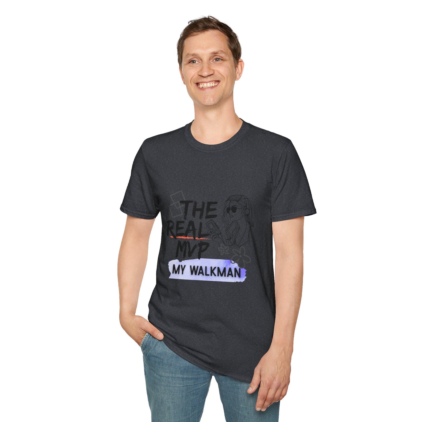 The Real MVP: My Walkman – 90s Nostalgia Unisex Tee| Gift for Walkman Fans, Vintage Style Tee, Casual Wear, Concert Outfit, Unisex Apparel - Mixtape Hearts