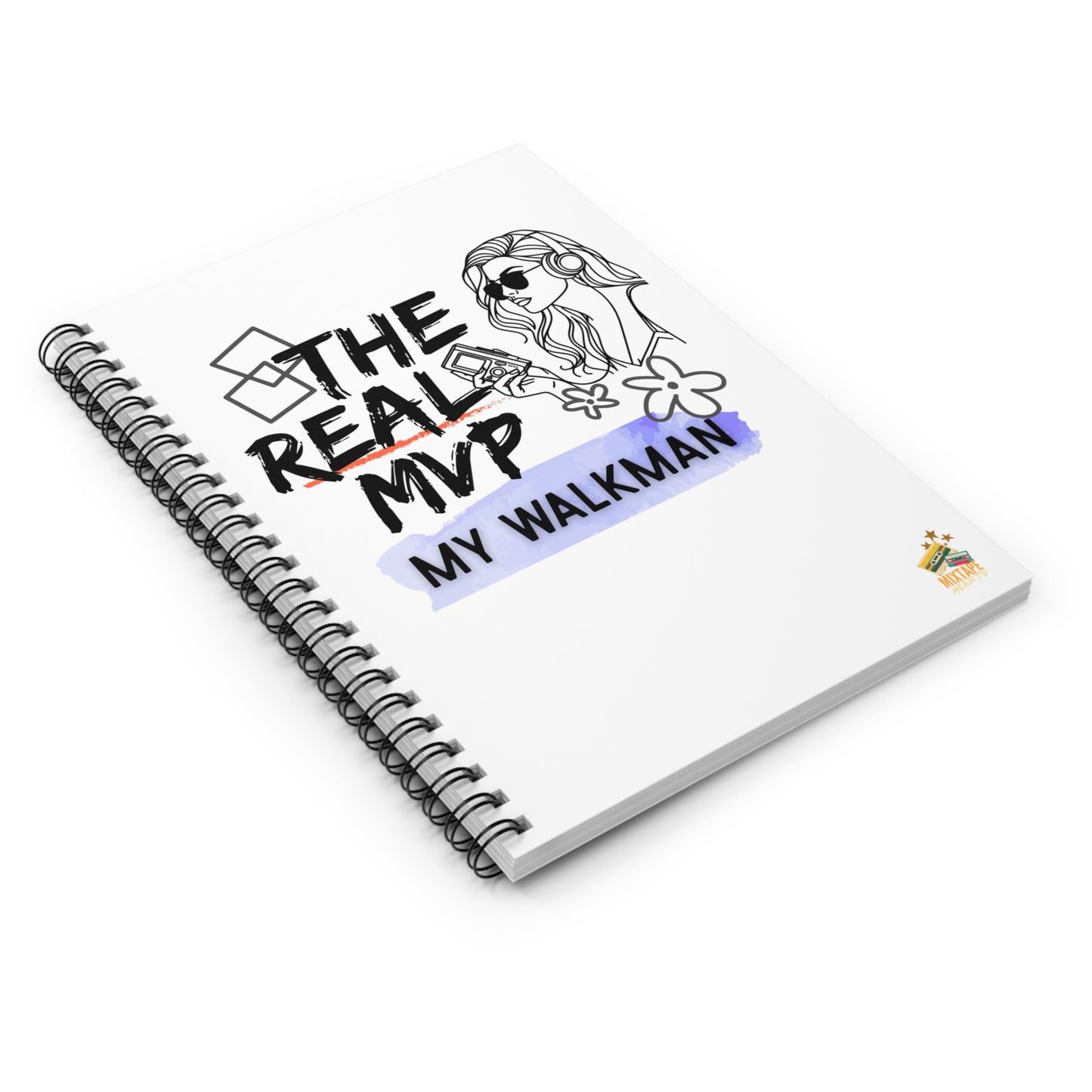 The Real MVP: My Walkman – Retro Vibes Notebook - Vintage Music Lover, Journal, Notepad, Gift for Students, Cute Office Supplies, Retro Design - Mixtape Hearts