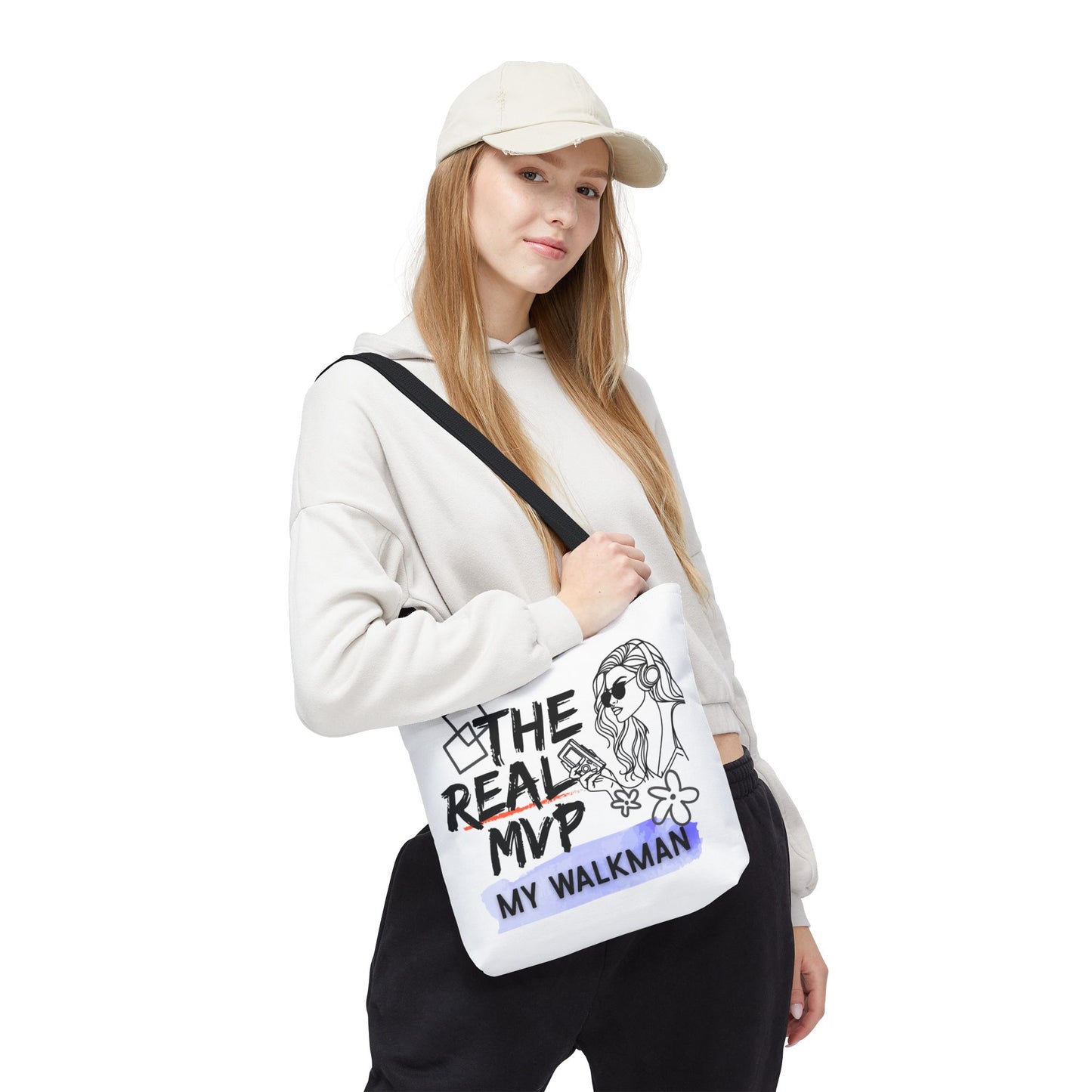 The Real MVP: My Walkman – Cassette Era Tote Bag - AOP, Fun and Stylish, Perfect for Music Lovers, Gift for Friends, Everyday Use, Beach Bag, Eco-Friendly - Mixtape Hearts