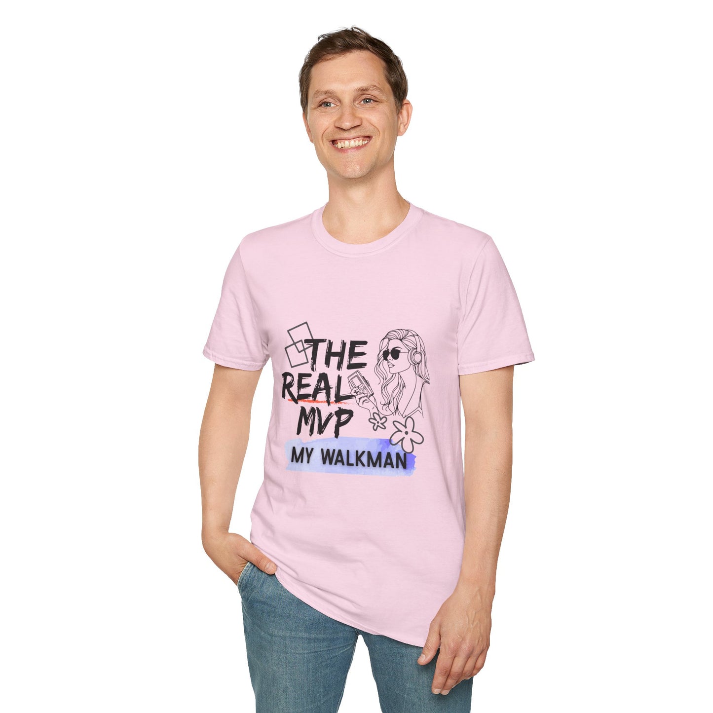 The Real MVP: My Walkman – 90s Nostalgia Unisex Tee| Gift for Walkman Fans, Vintage Style Tee, Casual Wear, Concert Outfit, Unisex Apparel - Mixtape Hearts