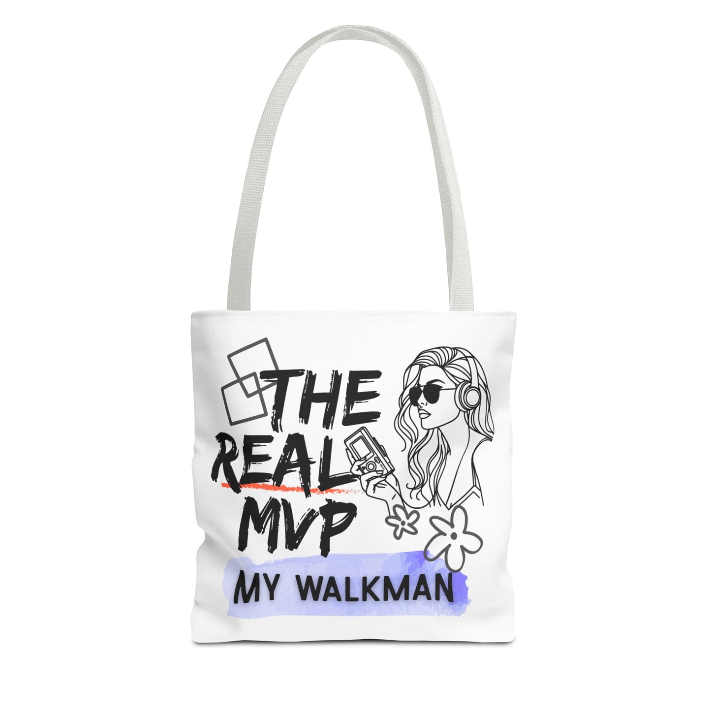 The Real MVP: My Walkman – Cassette Era Tote Bag - AOP, Fun and Stylish, Perfect for Music Lovers, Gift for Friends, Everyday Use, Beach Bag, Eco-Friendly - Mixtape Hearts