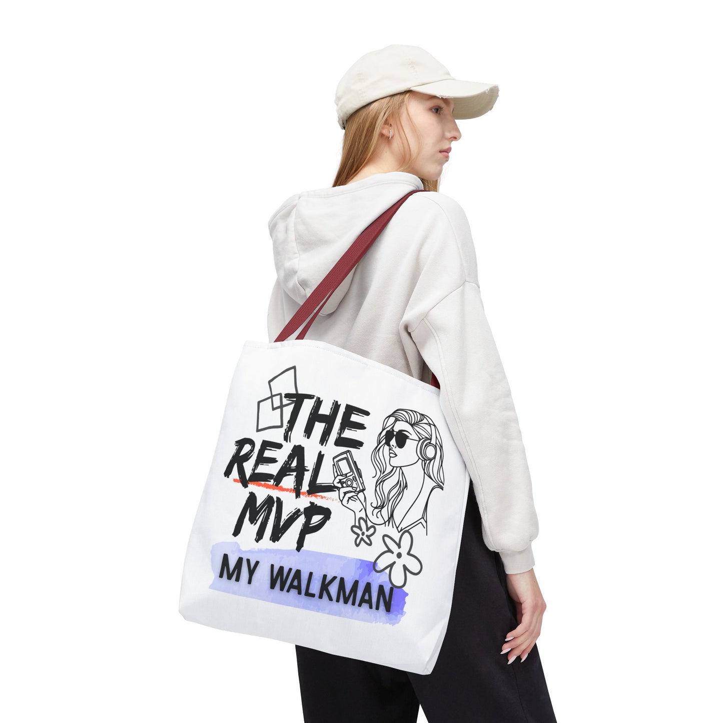 The Real MVP: My Walkman – Cassette Era Tote Bag - AOP, Fun and Stylish, Perfect for Music Lovers, Gift for Friends, Everyday Use, Beach Bag, Eco-Friendly - Mixtape Hearts