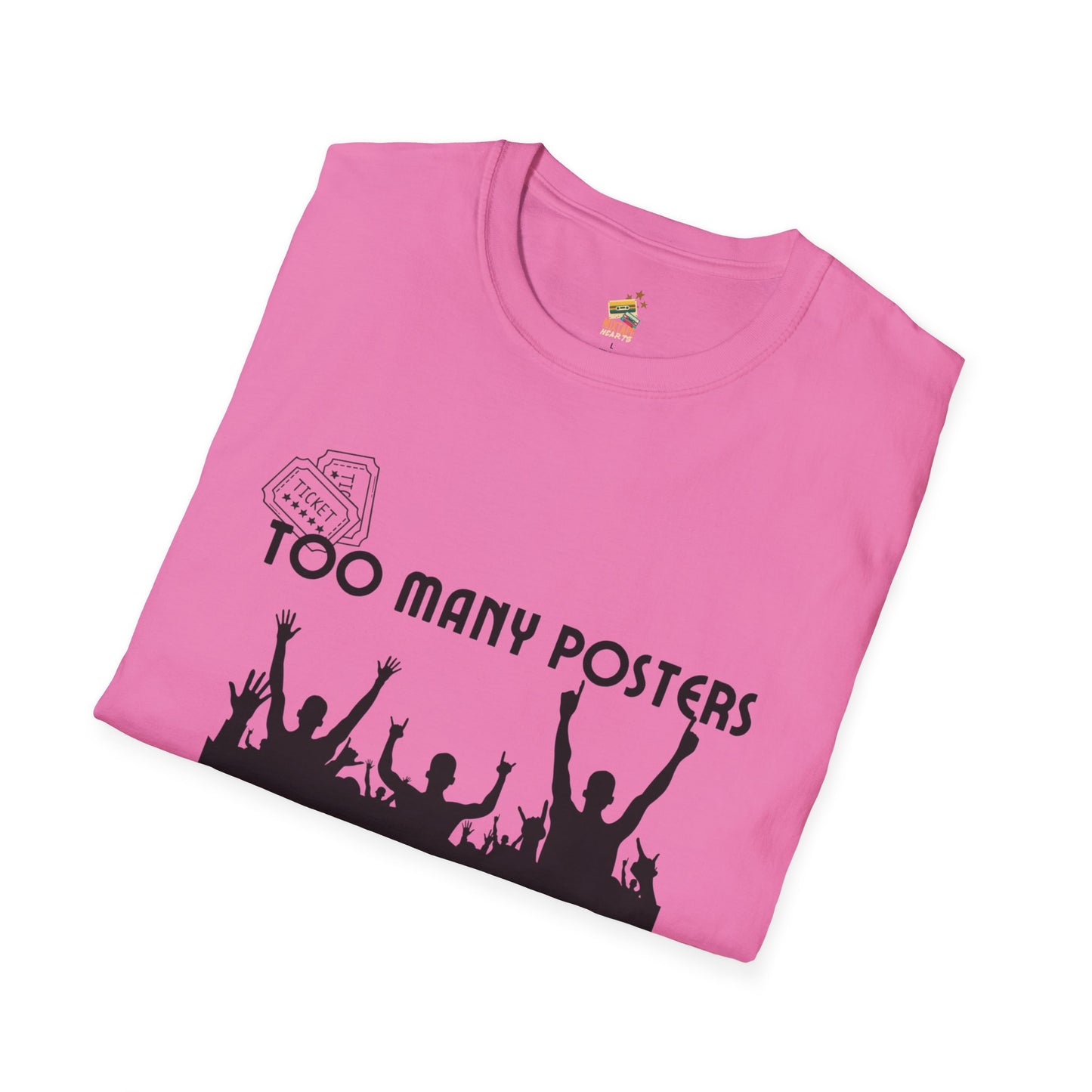 Too Many Posters, Not Enough Wall – 90s Nostalgia Unisex Tee| Gift for Walkman Fans, Vintage Style Tee, Casual Wear, Concert Outfit, Unisex Apparel - Mixtape Hearts