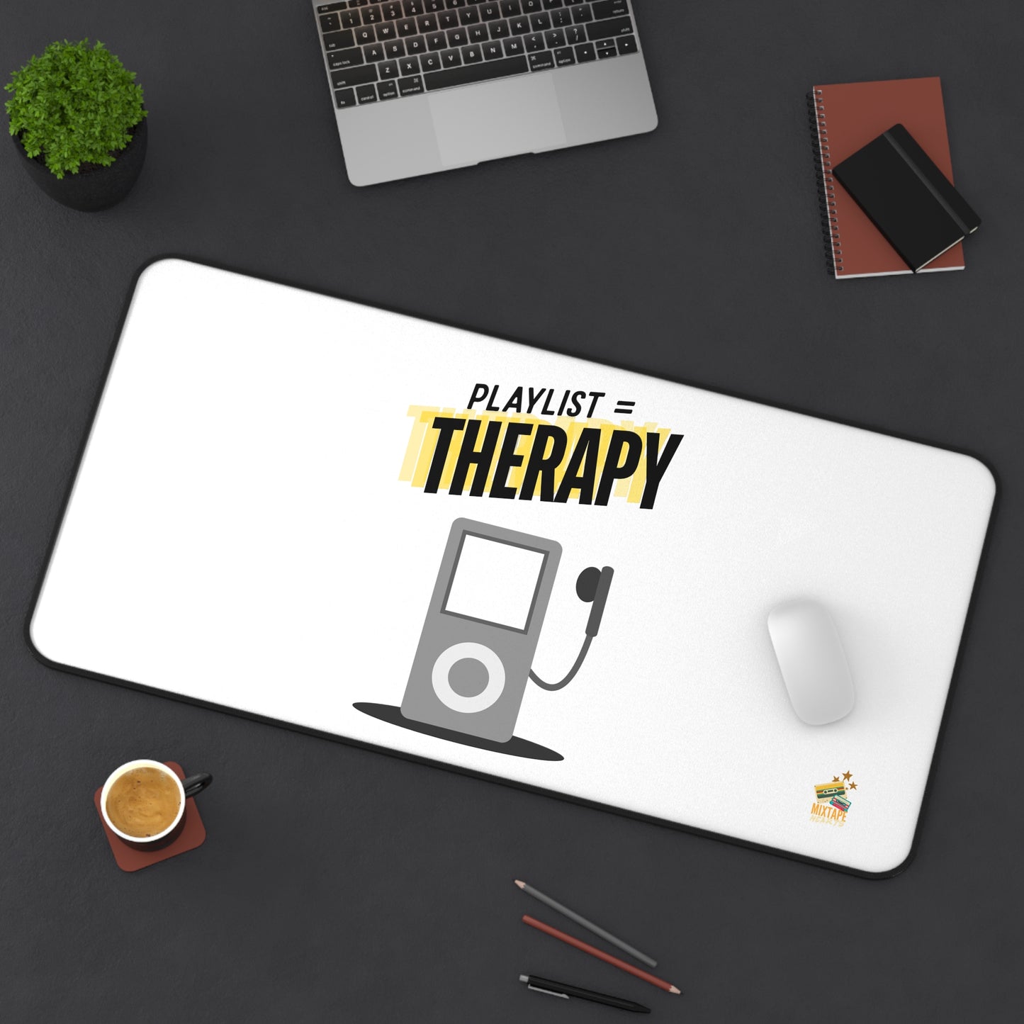 Playlist = Therapy – Desk Mat – Retro Vibes Desk Mat – Pop Music Desk Mat - Perfect for Home Office, Gamer Setup, School, Gift for Fans, Music Lovers, Birthday
