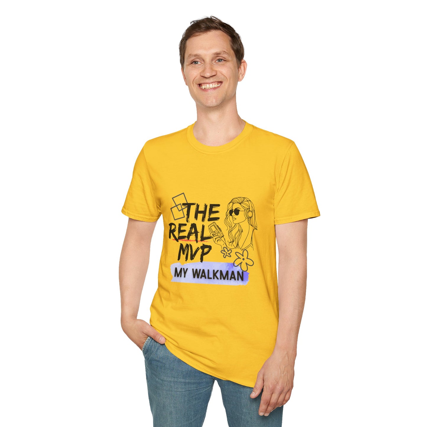 The Real MVP: My Walkman – 90s Nostalgia Unisex Tee| Gift for Walkman Fans, Vintage Style Tee, Casual Wear, Concert Outfit, Unisex Apparel - Mixtape Hearts