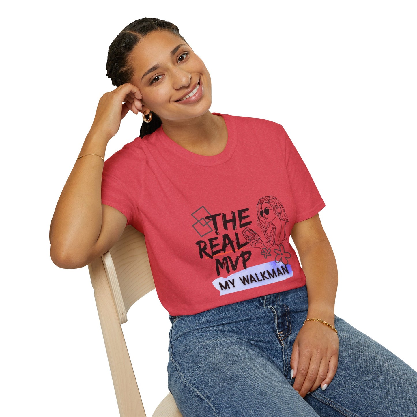 The Real MVP: My Walkman – 90s Nostalgia Unisex Tee| Gift for Walkman Fans, Vintage Style Tee, Casual Wear, Concert Outfit, Unisex Apparel - Mixtape Hearts