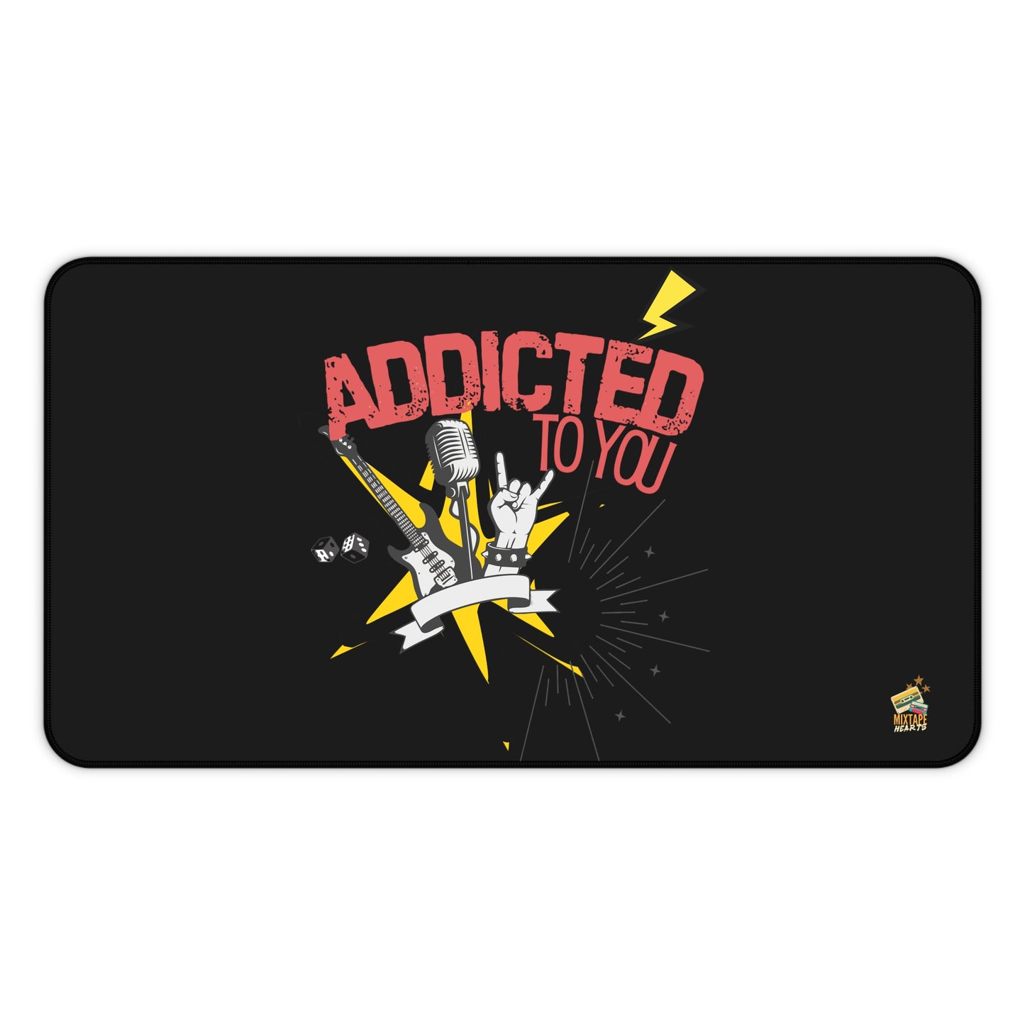 "Addicted to You" – Desktop Drama Mat| Music Lover Gift | Home Office Decor | Gamer's Desk Accessories | Music Theme - Mixtape Hearts