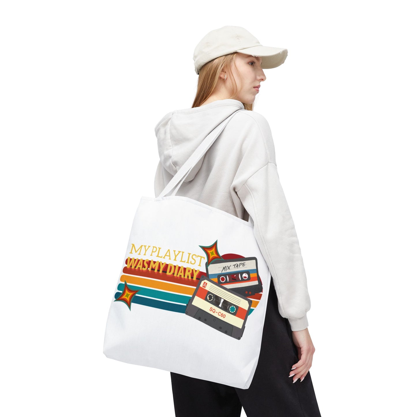 My Playlist Was My Diary – Emotional Era Tote Bag - AOP, Fun and Stylish, Perfect for Music Lovers, Gift for Friends, Everyday Use, Beach Bag, Eco-Friendly - Mixtape Hearts