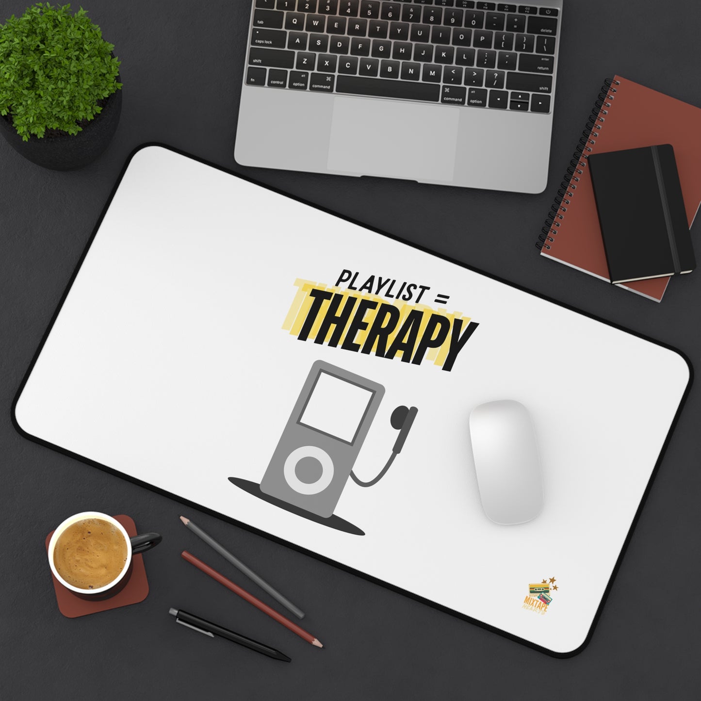 Playlist = Therapy – Desk Mat – Retro Vibes Desk Mat – Pop Music Desk Mat - Perfect for Home Office, Gamer Setup, School, Gift for Fans, Music Lovers, Birthday