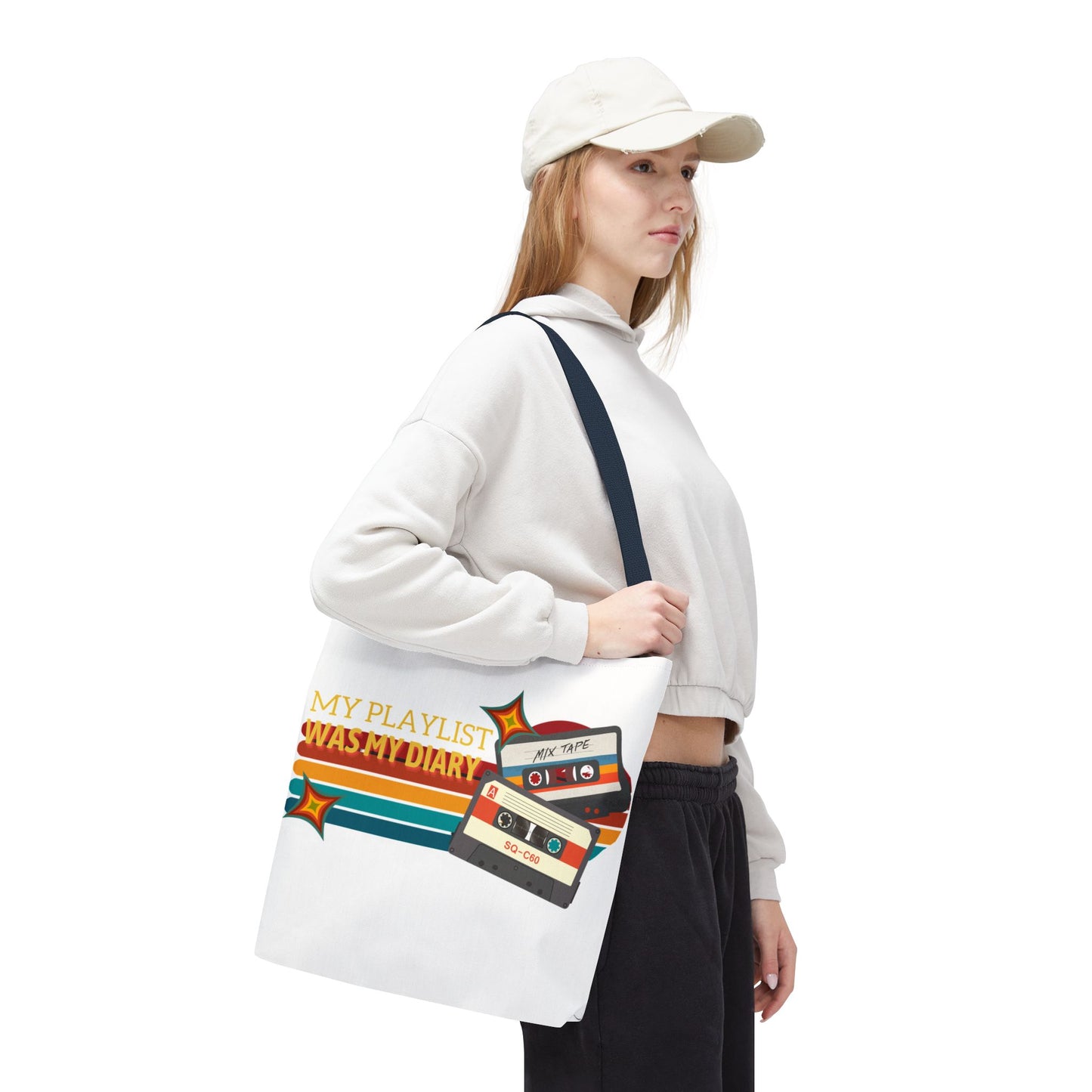 My Playlist Was My Diary – Emotional Era Tote Bag - AOP, Fun and Stylish, Perfect for Music Lovers, Gift for Friends, Everyday Use, Beach Bag, Eco-Friendly - Mixtape Hearts
