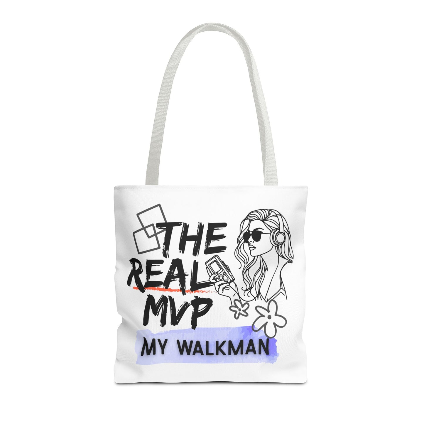 The Real MVP: My Walkman – Cassette Era Tote Bag - AOP, Fun and Stylish, Perfect for Music Lovers, Gift for Friends, Everyday Use, Beach Bag, Eco-Friendly - Mixtape Hearts