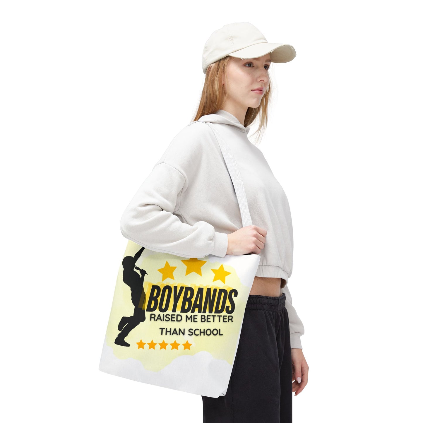 Boybands Raised Me Better Than School – Retro Music Tote, Nostalgic Music Tote, Cute Tote, Gift for Fangirls, Fan Merchandise, Artsy Bag, AOP Design - Mixtape Hearts