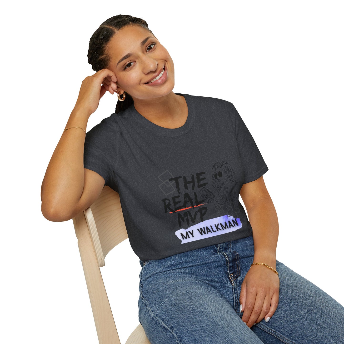 The Real MVP: My Walkman – 90s Nostalgia Unisex Tee| Gift for Walkman Fans, Vintage Style Tee, Casual Wear, Concert Outfit, Unisex Apparel - Mixtape Hearts