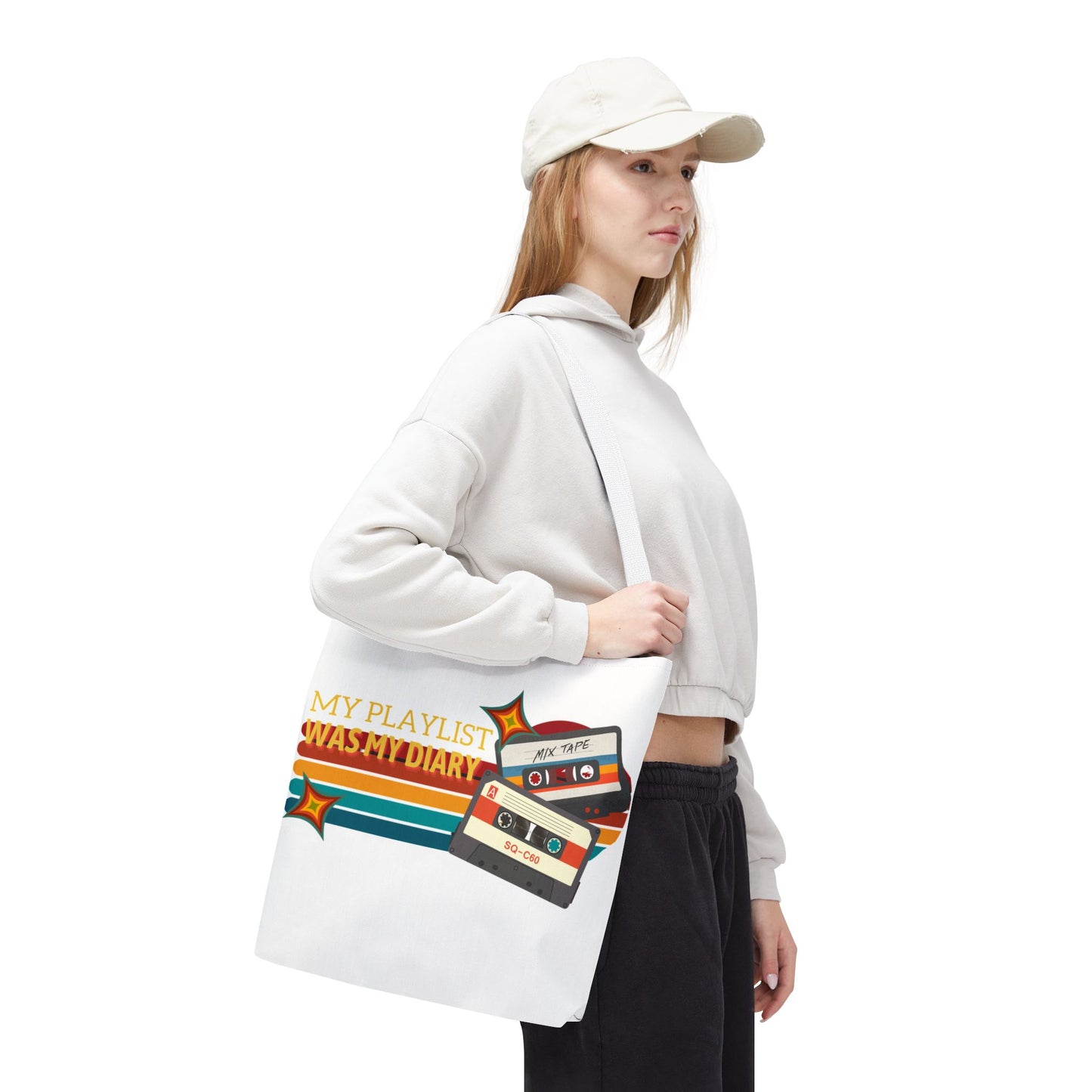 My Playlist Was My Diary – Emotional Era Tote Bag - AOP, Fun and Stylish, Perfect for Music Lovers, Gift for Friends, Everyday Use, Beach Bag, Eco-Friendly - Mixtape Hearts