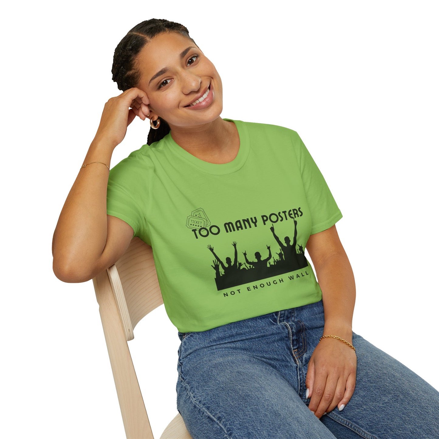 Too Many Posters, Not Enough Wall – 90s Nostalgia Unisex Tee| Gift for Walkman Fans, Vintage Style Tee, Casual Wear, Concert Outfit, Unisex Apparel - Mixtape Hearts