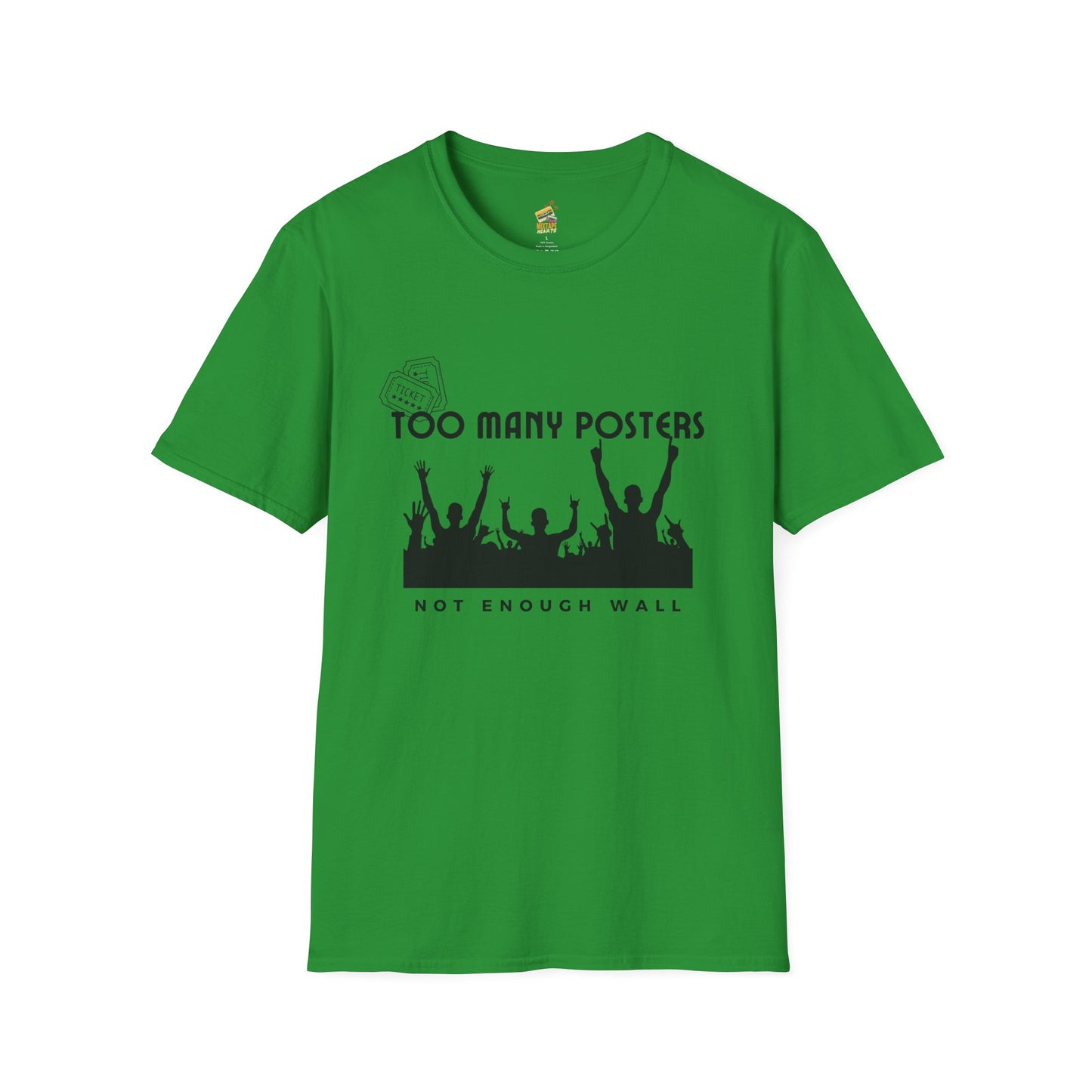 Too Many Posters, Not Enough Wall – 90s Nostalgia Unisex Tee| Gift for Walkman Fans, Vintage Style Tee, Casual Wear, Concert Outfit, Unisex Apparel - Mixtape Hearts
