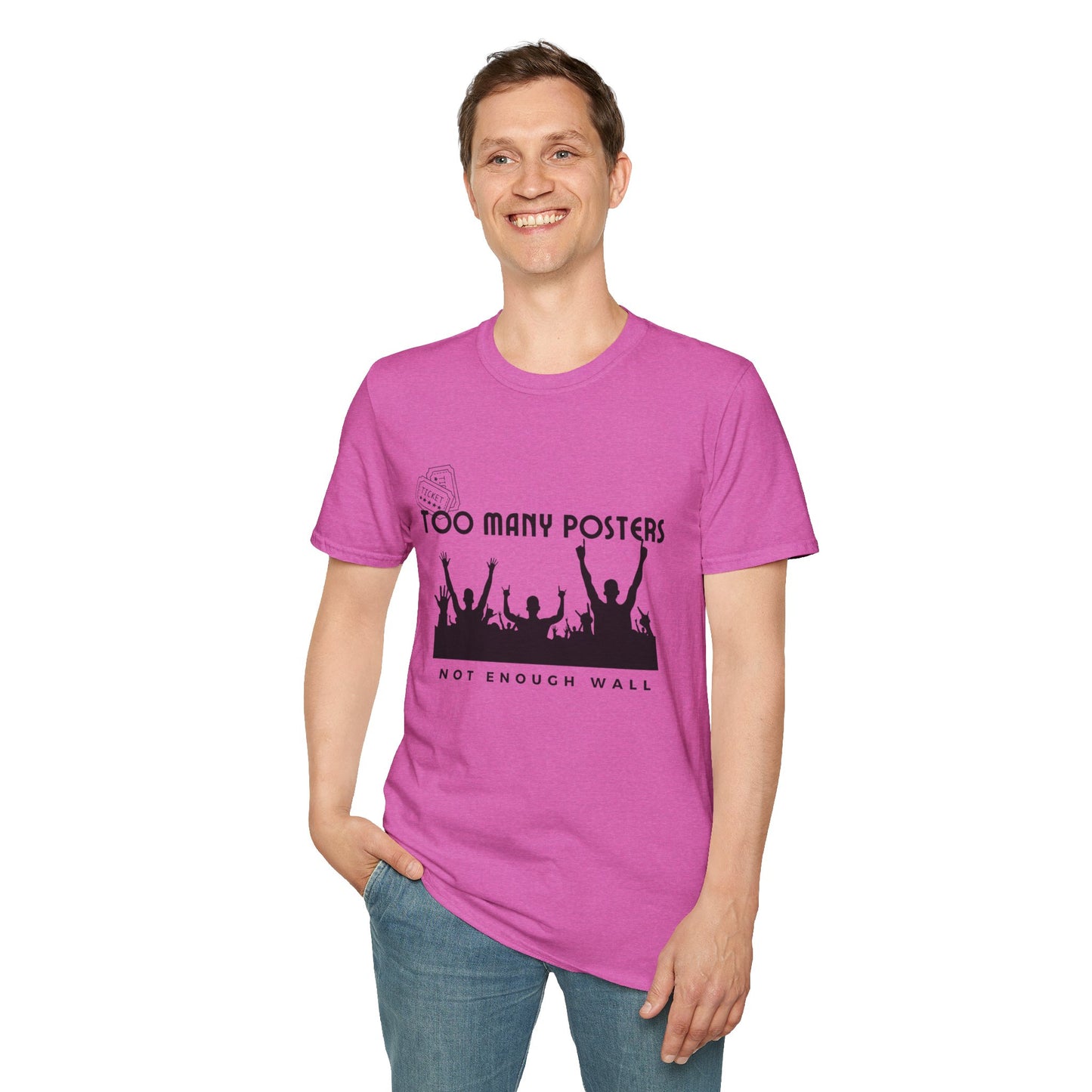 Too Many Posters, Not Enough Wall – 90s Nostalgia Unisex Tee| Gift for Walkman Fans, Vintage Style Tee, Casual Wear, Concert Outfit, Unisex Apparel - Mixtape Hearts