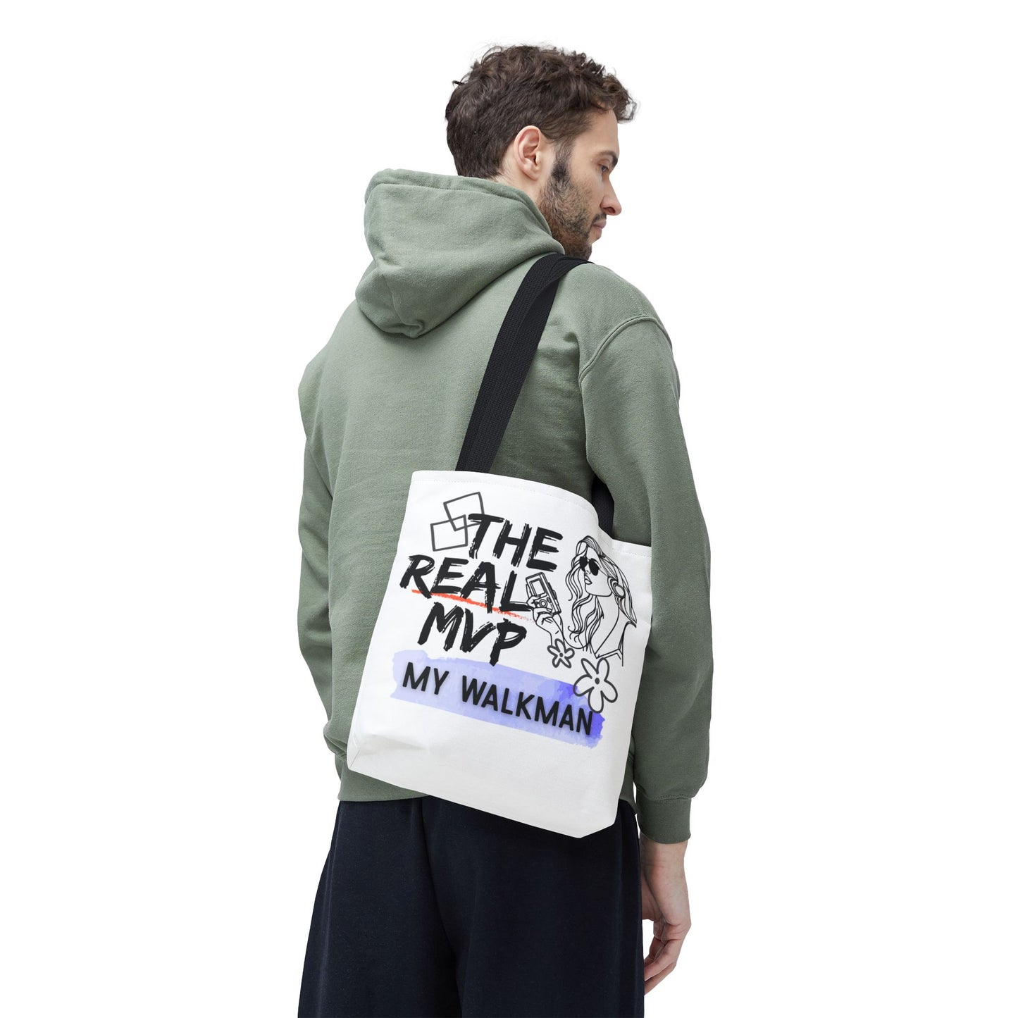 The Real MVP: My Walkman – Cassette Era Tote Bag - AOP, Fun and Stylish, Perfect for Music Lovers, Gift for Friends, Everyday Use, Beach Bag, Eco-Friendly - Mixtape Hearts