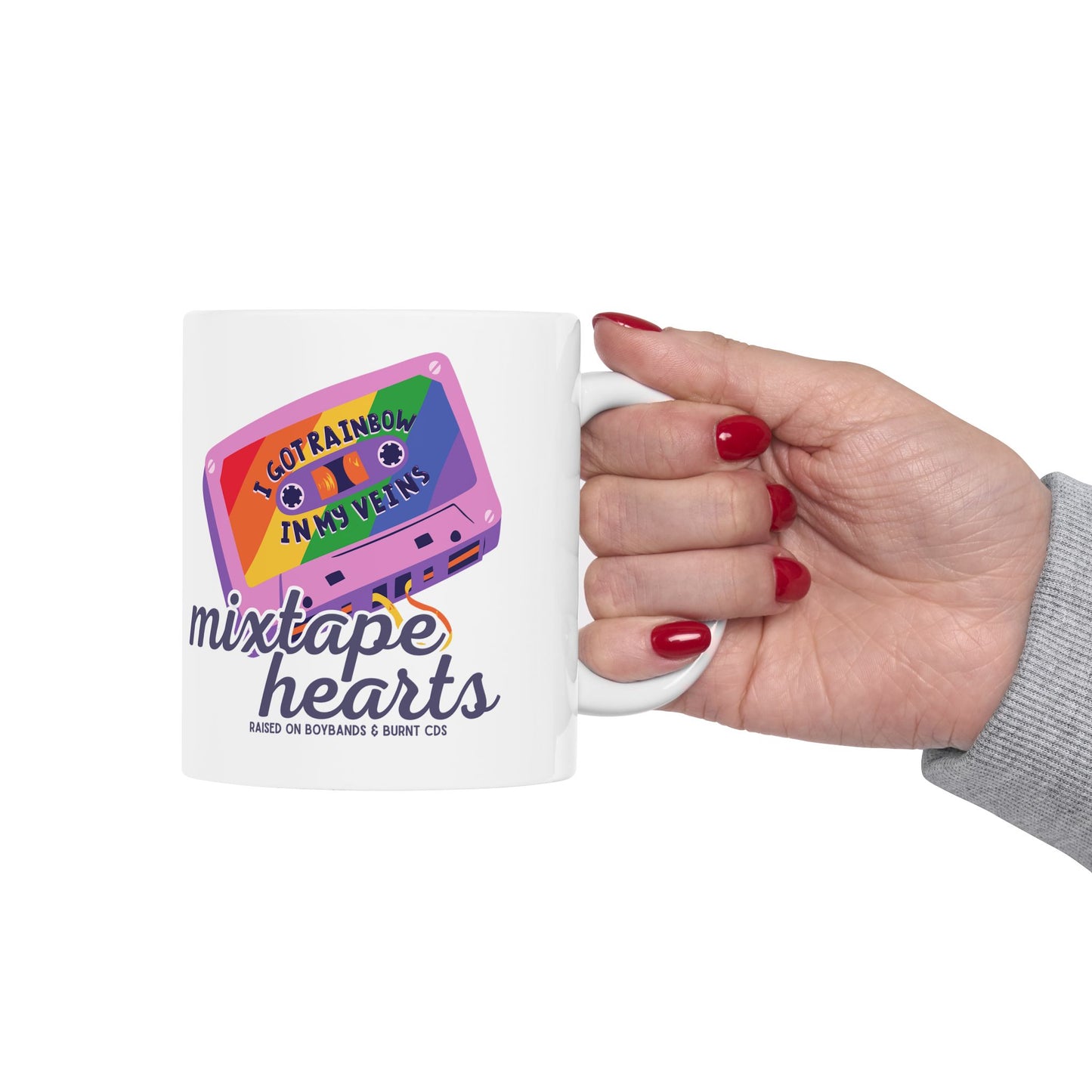 Raised on Boybands & Burnt CDs – Ceramic Mug – Nostalgic Boyband Mug – Nostalgic Boyband Mug - Unique Gift for Music Lovers, Coffee Cup, Tea Mug, Personalized Gift, Musician's Essential - Mixtape Hearts