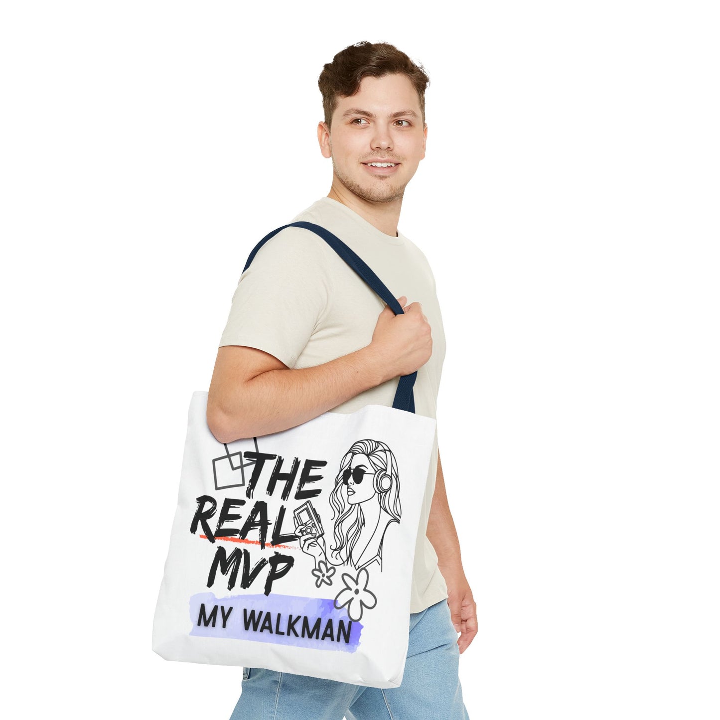 The Real MVP: My Walkman – Cassette Era Tote Bag - AOP, Fun and Stylish, Perfect for Music Lovers, Gift for Friends, Everyday Use, Beach Bag, Eco-Friendly - Mixtape Hearts