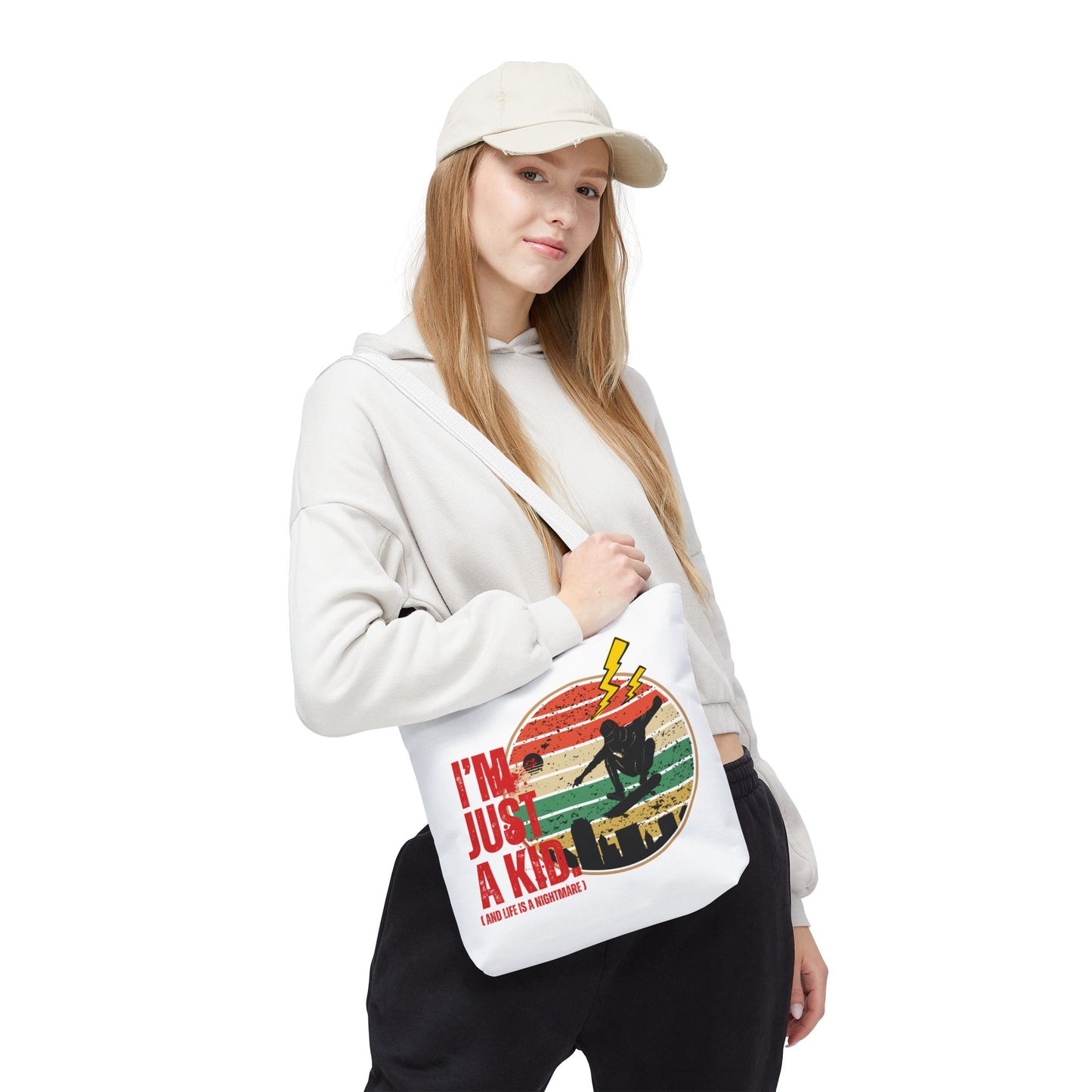 I’m Just a Kid Tote Bag – 2000s Pop Punk Aesthetic Canvas Bag for Emo Fans, Fun Eco-Friendly Bag for Kids, Perfect for School, Beach, or Everyday Adventures - Mixtape Hearts