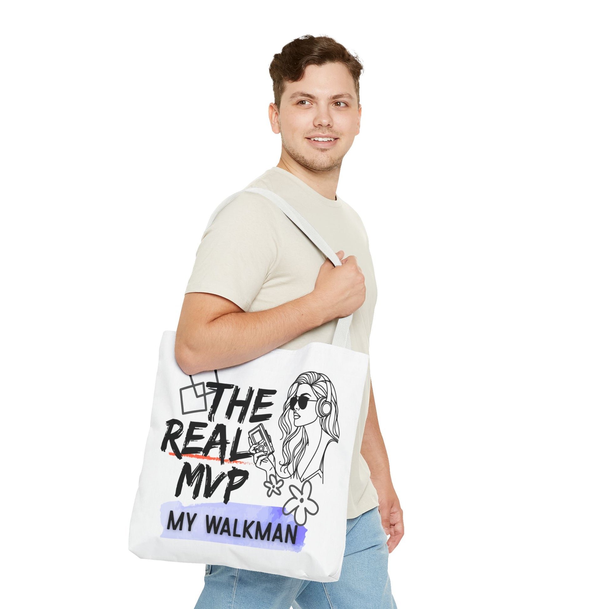The Real MVP: My Walkman – Cassette Era Tote Bag - AOP, Fun and Stylish, Perfect for Music Lovers, Gift for Friends, Everyday Use, Beach Bag, Eco-Friendly - Mixtape Hearts