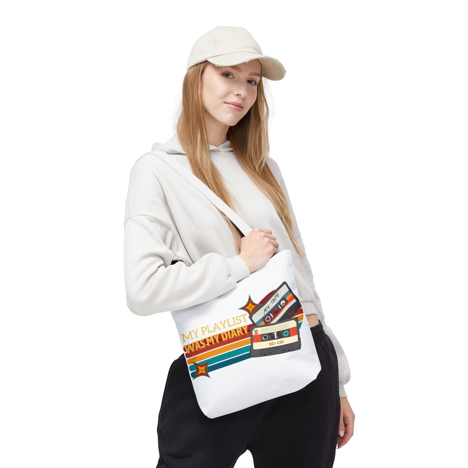 My Playlist Was My Diary – Emotional Era Tote Bag - AOP, Fun and Stylish, Perfect for Music Lovers, Gift for Friends, Everyday Use, Beach Bag, Eco-Friendly - Mixtape Hearts