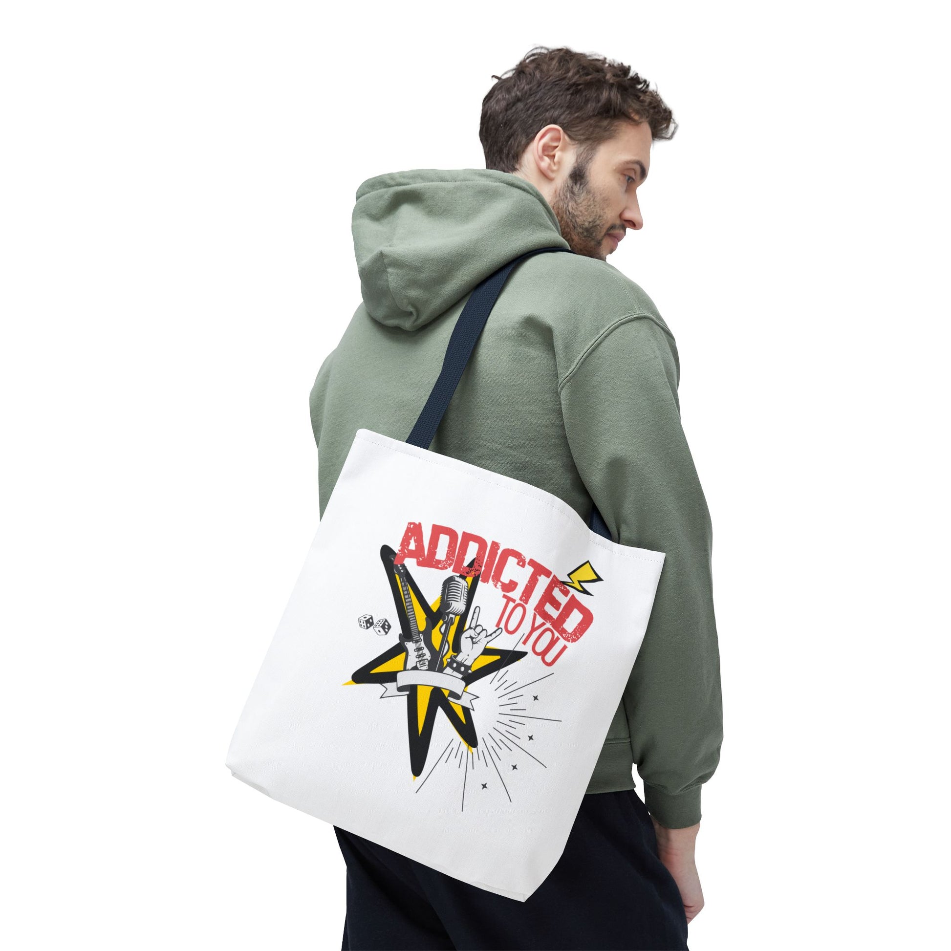 "Addicted to You" – Emotional Baggage Carry-All Tote | Pop Art Style, Gift for Music Lovers, Stylish Canvas Bag for Shopping, Fun Everyday Use, Unique [...] - Mixtape Hearts