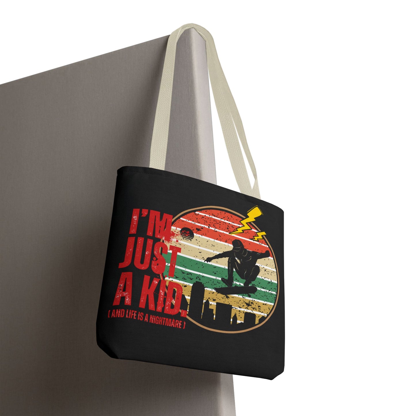 I’m Just a Kid Tote Bag – 2000s Pop Punk Aesthetic Canvas Bag for Emo Fans | Fun and Stylish Carryall | Great for School, Beach, Gifts, Everyday Use, AOP Design - Mixtape Hearts