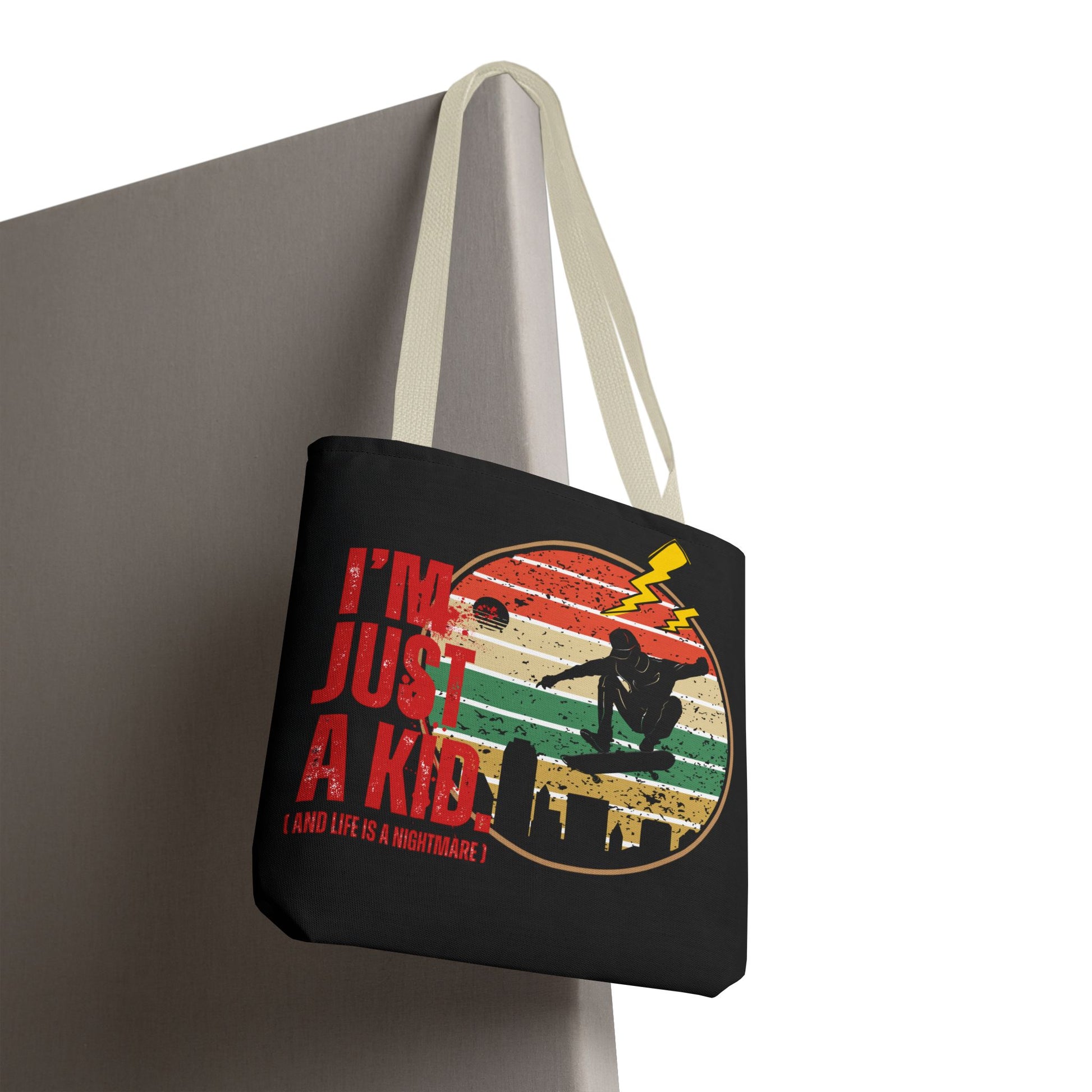 I’m Just a Kid Tote Bag – 2000s Pop Punk Aesthetic Canvas Bag for Emo Fans | Fun and Stylish Carryall | Great for School, Beach, Gifts, Everyday Use, AOP Design - Mixtape Hearts