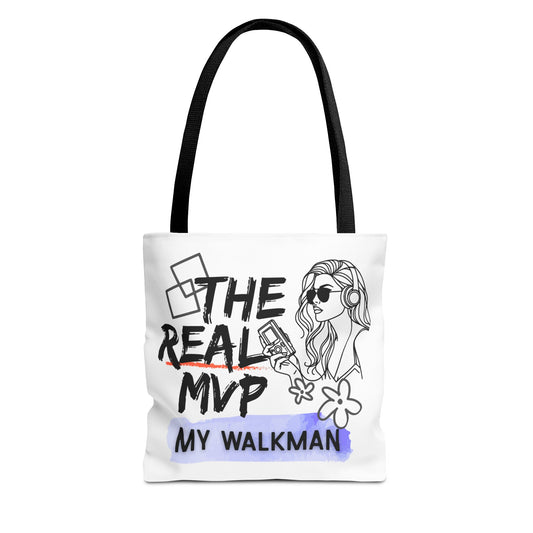 The Real MVP: My Walkman – Cassette Era Tote Bag - AOP, Fun and Stylish, Perfect for Music Lovers, Gift for Friends, Everyday Use, Beach Bag, Eco-Friendly - Mixtape Hearts