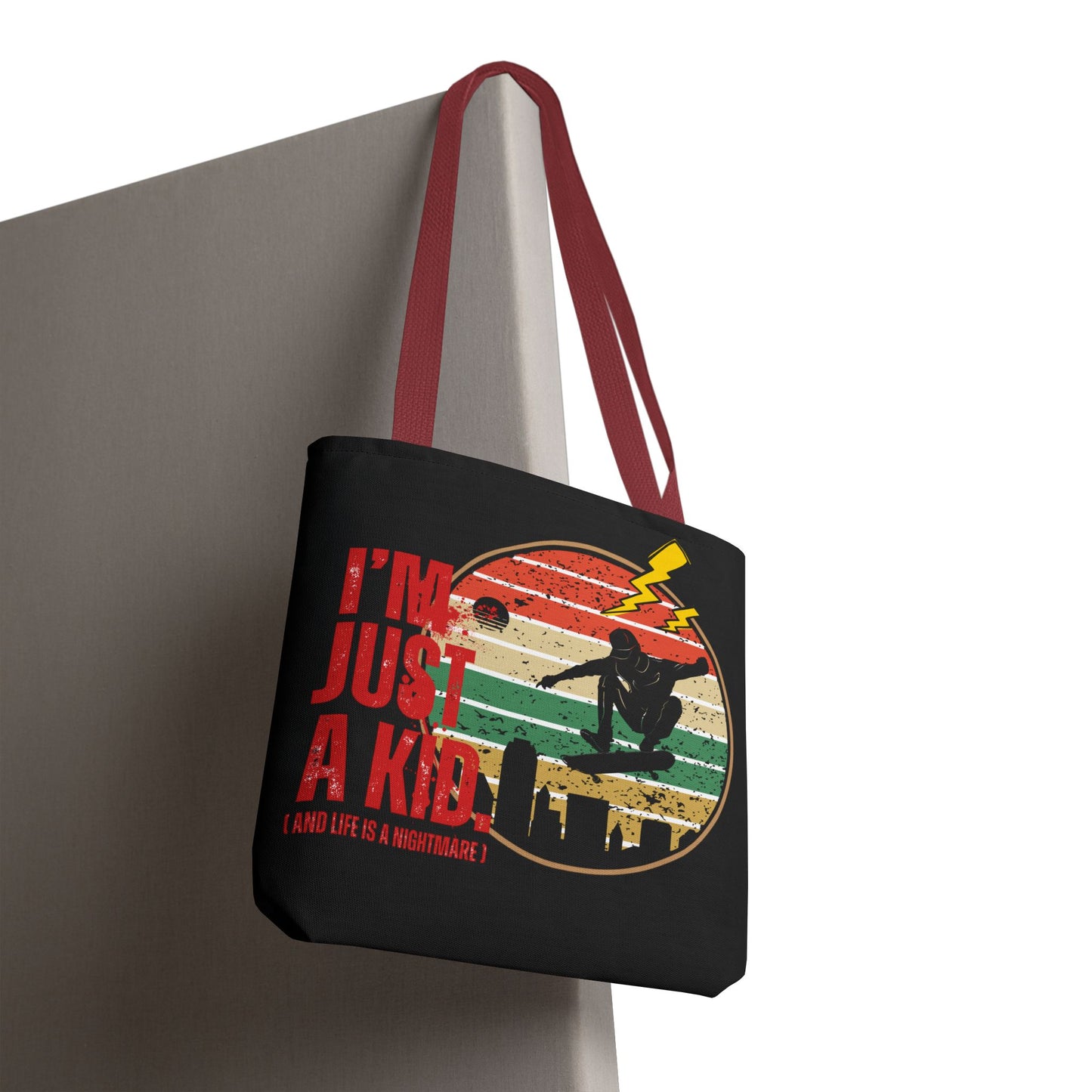 I’m Just a Kid Tote Bag – 2000s Pop Punk Aesthetic Canvas Bag for Emo Fans | Fun and Stylish Carryall | Great for School, Beach, Gifts, Everyday Use, AOP Design - Mixtape Hearts