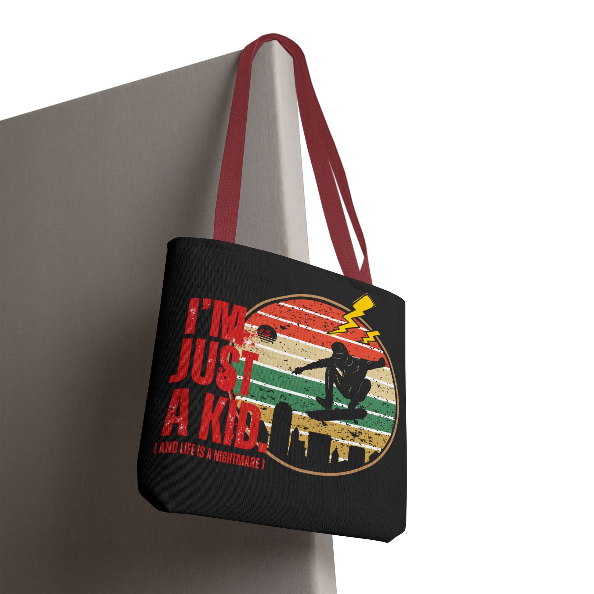 I’m Just a Kid Tote Bag – 2000s Pop Punk Aesthetic Canvas Bag for Emo Fans | Fun and Stylish Carryall | Great for School, Beach, Gifts, Everyday Use, AOP Design - Mixtape Hearts