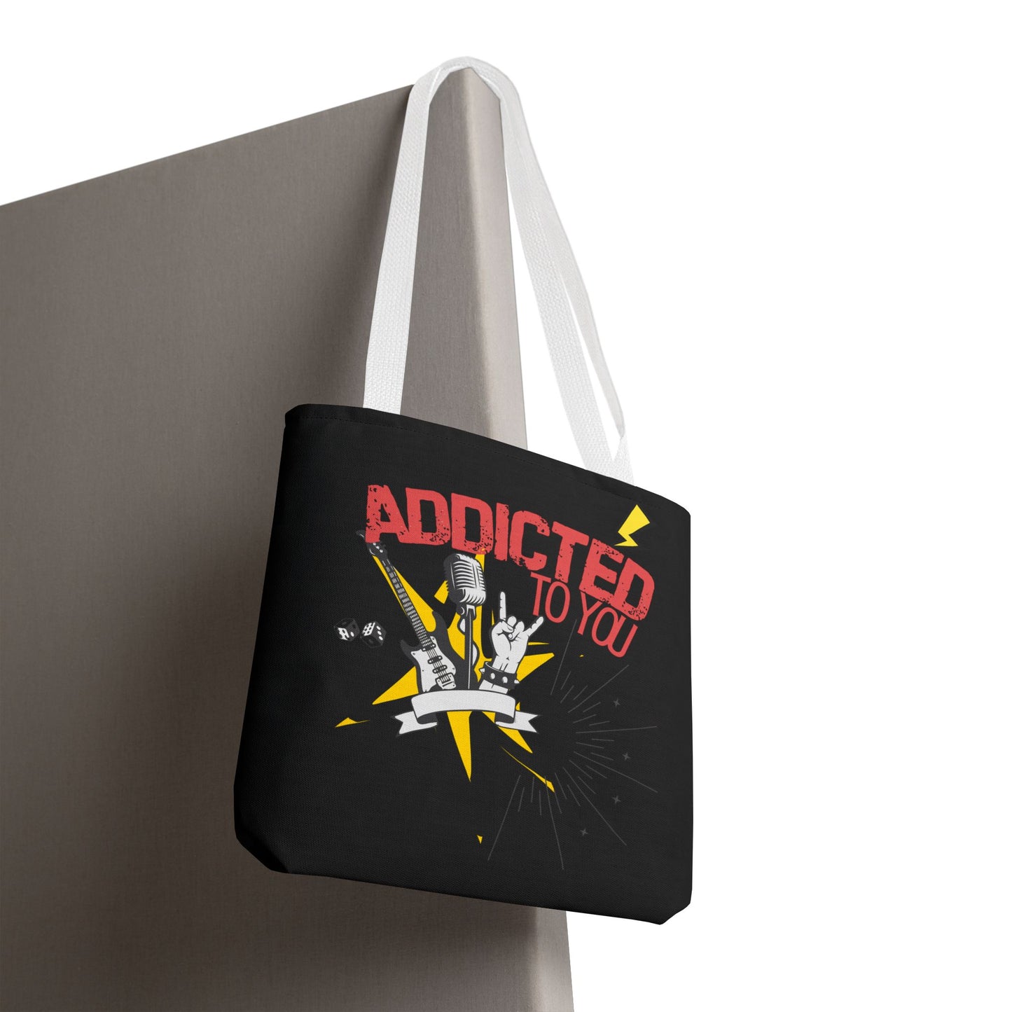 "Addicted to You" – Emotional Baggage Carry-All Tote, Music Lover Gift, Rock & Roll Style, Concert Tote, Gift for Him/Her, Festival Essentials - Mixtape Hearts