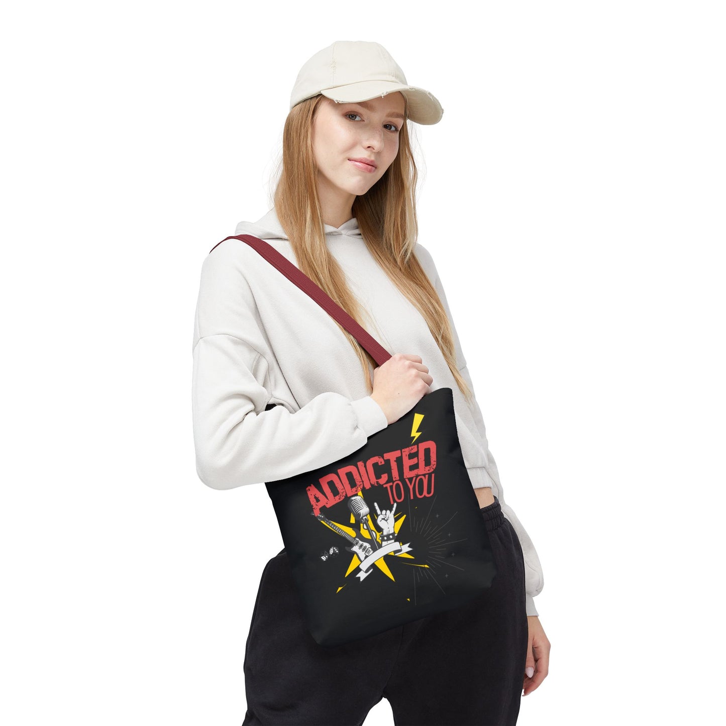 "Addicted to You" – Emotional Baggage Carry-All Tote, Music Lover Gift, Rock & Roll Style, Concert Tote, Gift for Him/Her, Festival Essentials - Mixtape Hearts