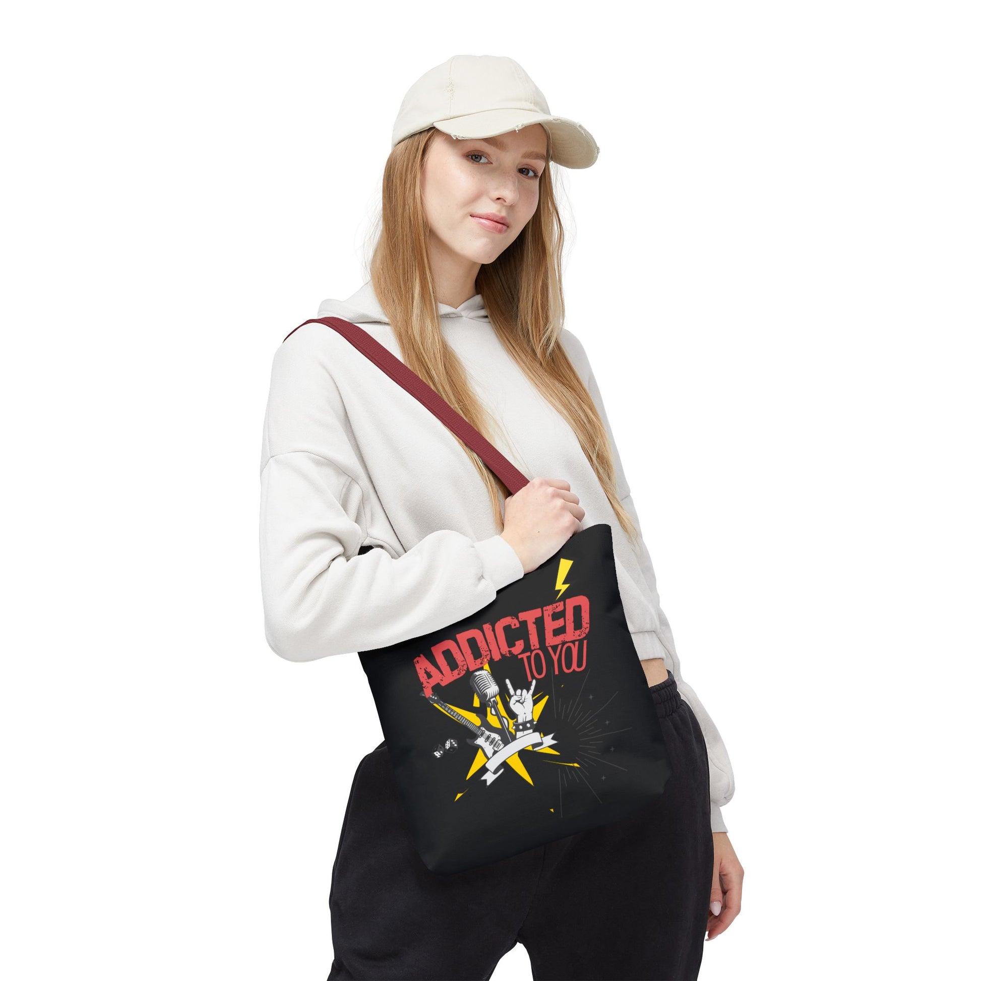"Addicted to You" – Emotional Baggage Carry-All Tote, Music Lover Gift, Rock & Roll Style, Concert Tote, Gift for Him/Her, Festival Essentials - Mixtape Hearts