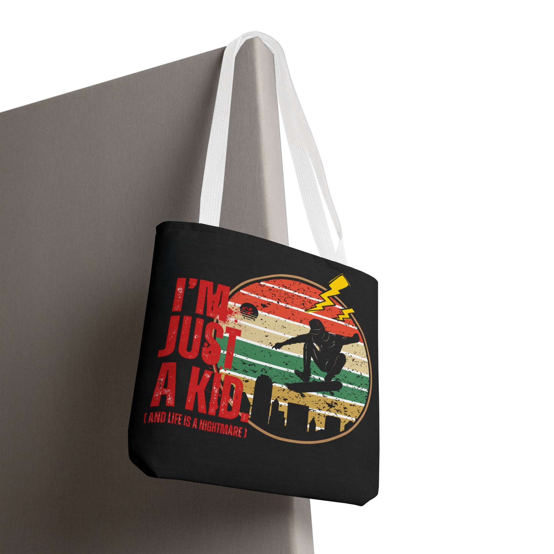 I’m Just a Kid Tote Bag – 2000s Pop Punk Aesthetic Canvas Bag for Emo Fans | Fun and Stylish Carryall | Great for School, Beach, Gifts, Everyday Use, AOP Design - Mixtape Hearts