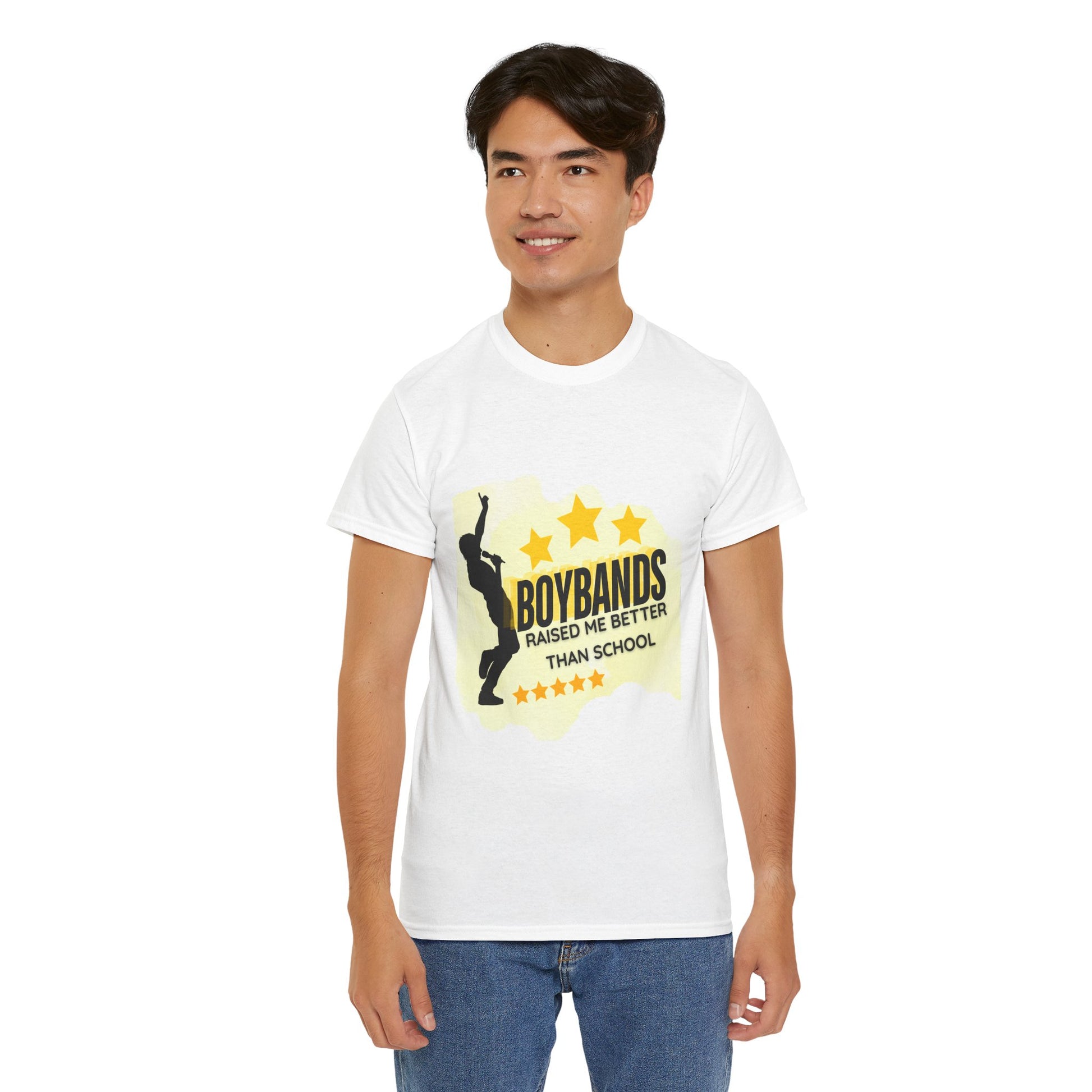 Boybands Raised Me Better Than School – Retro Fan Tee – Retro Pop Music Tee, Casual Tee, Graphic T-Shirt, Gift for Fans, Summer Wear, Everyday Comfort - Mixtape Hearts
