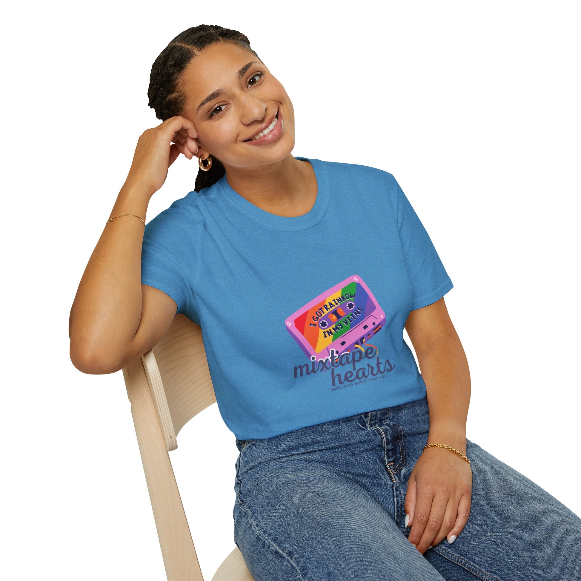 Raised on Boybands & Burnt CDs – Unisex T-Shirt– 90s Nostalgia Unisex Tee| Gift for Walkman Fans, Vintage Style Tee, Casual Wear, Concert Outfit, Unisex Apparel - Mixtape Hearts