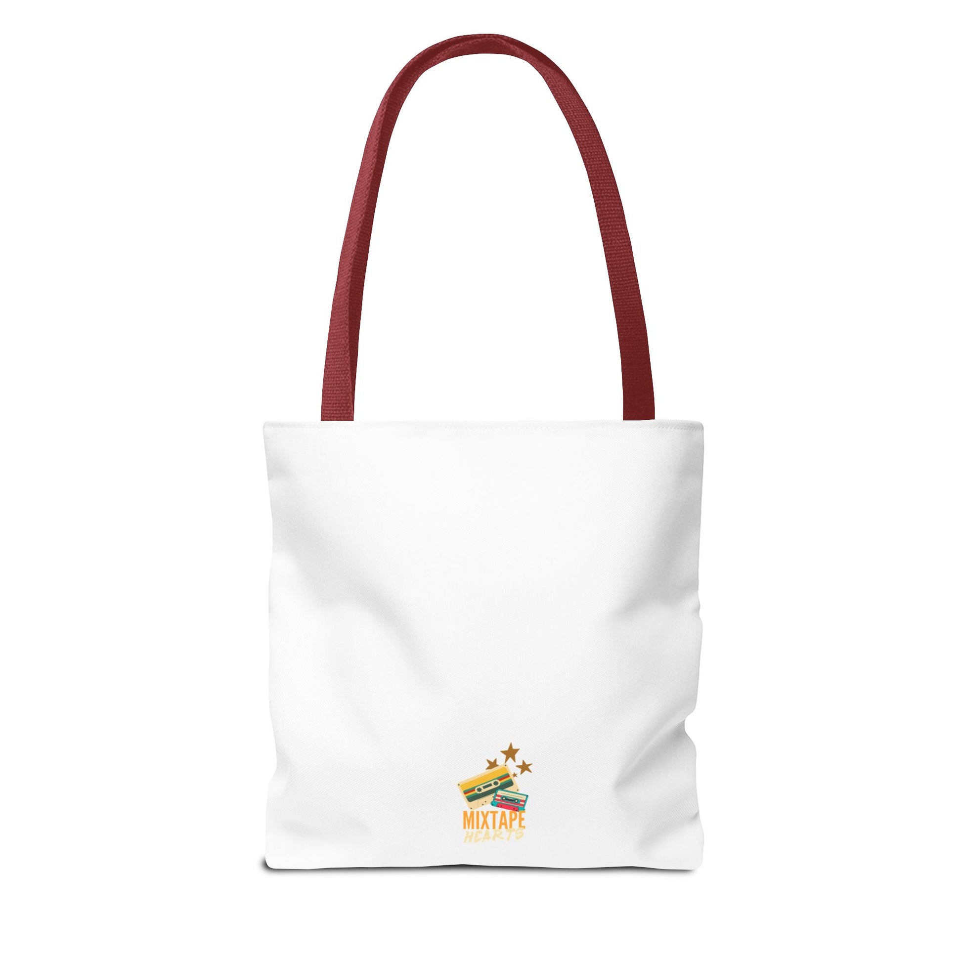 Raised on Boybands & Burnt CDs Tote Bag – Nostalgic Music Tote, Cute Tote, Gift for Fangirls, Fan Merchandise, Artsy Bag, AOP Design - Mixtape Hearts