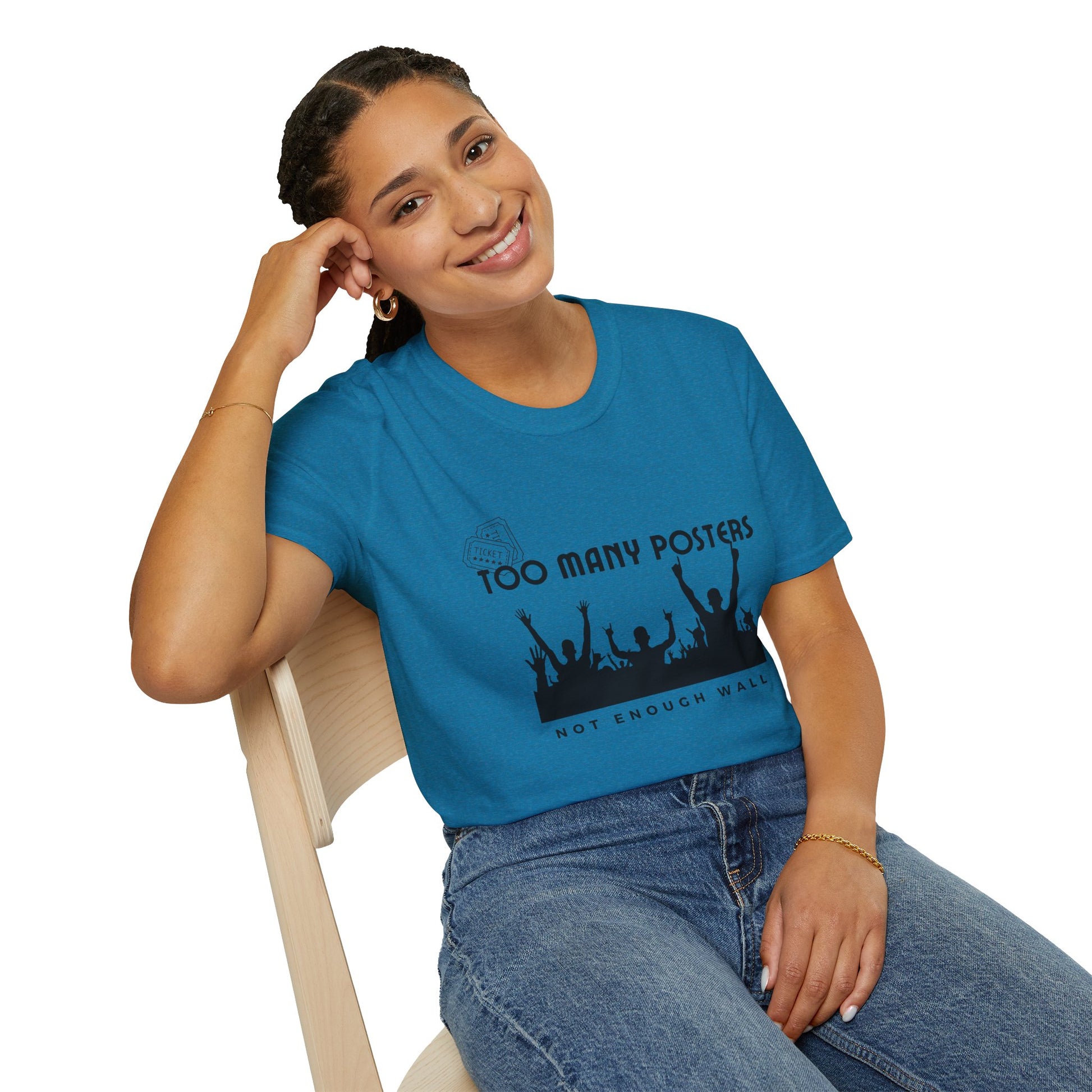 Too Many Posters, Not Enough Wall – 90s Nostalgia Unisex Tee| Gift for Walkman Fans, Vintage Style Tee, Casual Wear, Concert Outfit, Unisex Apparel - Mixtape Hearts