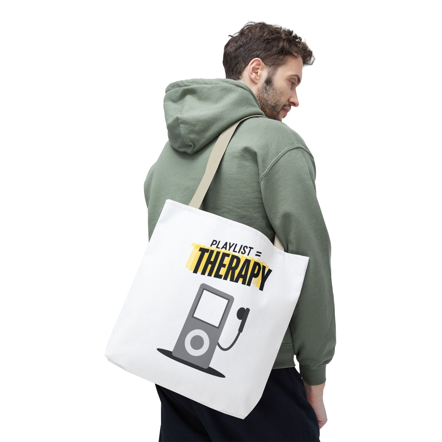 Playlist = Therapy Tote Bag – Nostalgic Music Tote, Cute Tote, Gift for Fangirls, Fan Merchandise, Artsy Bag, AOP Design - Mixtape Hearts
