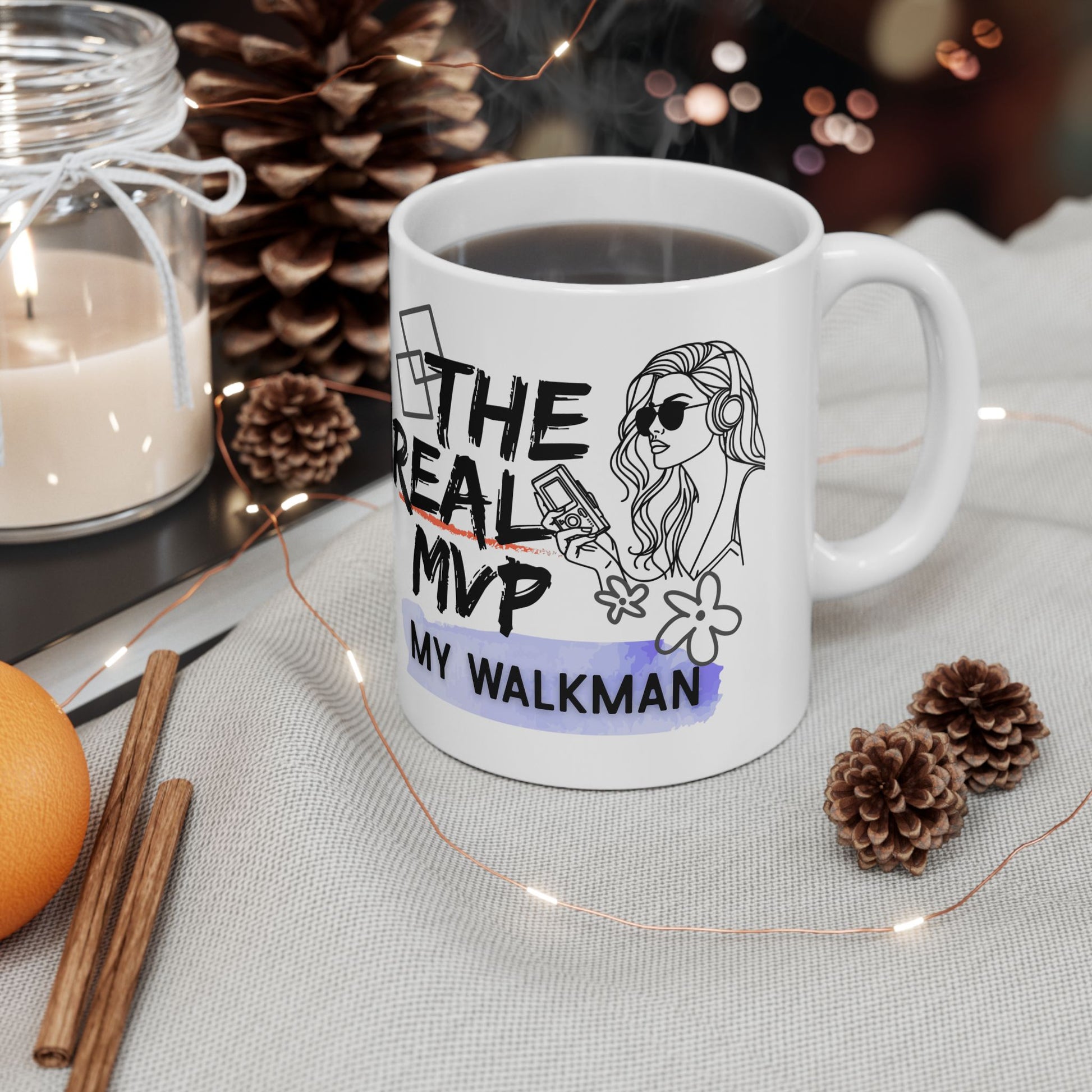 The Real MVP: My Walkman – Vintage 90s Coffee Mug - Fun Coffee Cup for Moms, Gifts for Mother's Day, Personalized Drinkware, Funny Mama Mug, Everyday Use - Mixtape Hearts